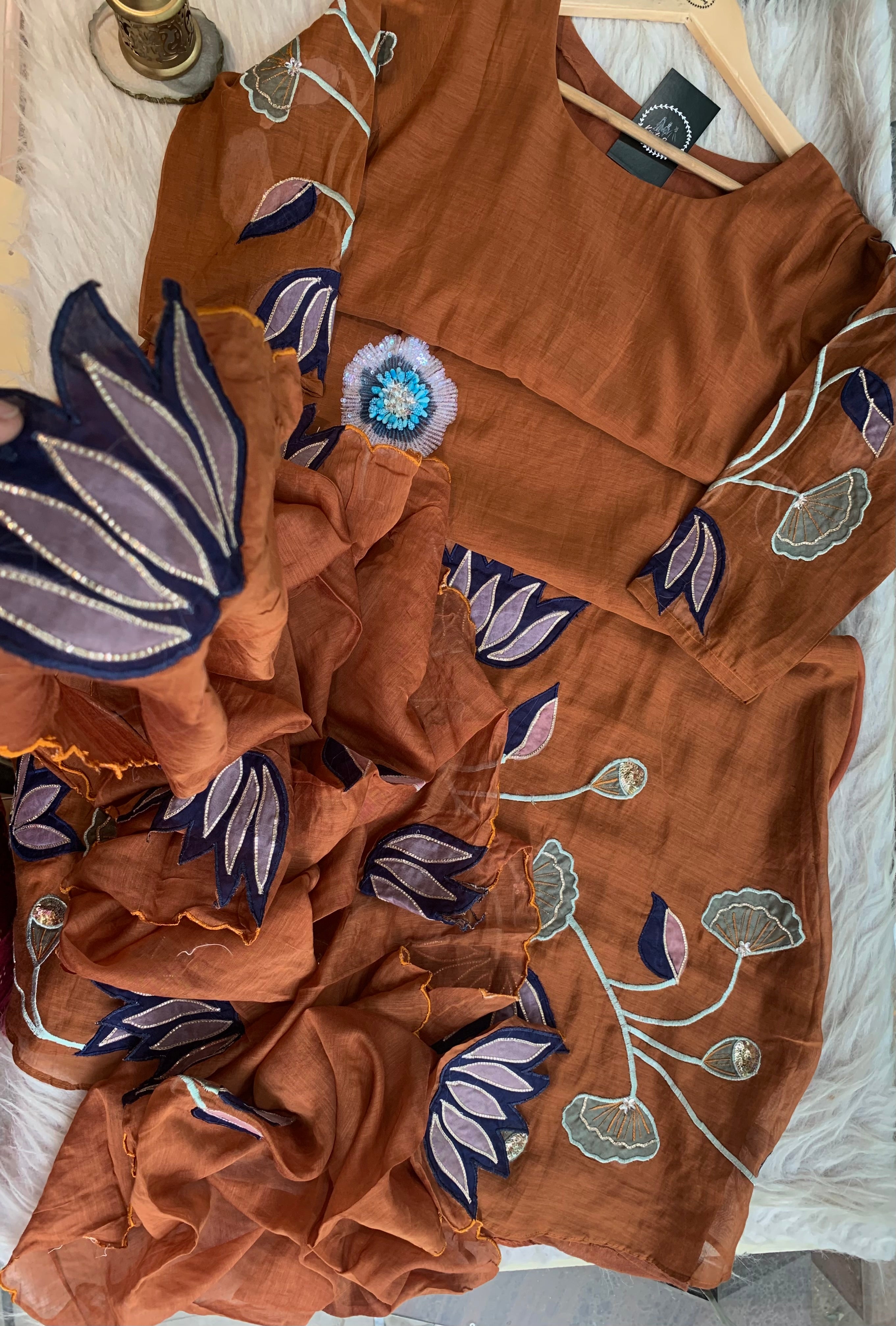 “DHANUJA” Mul Chanderi Applique Suit Set ✨💕 | KurtiSwag