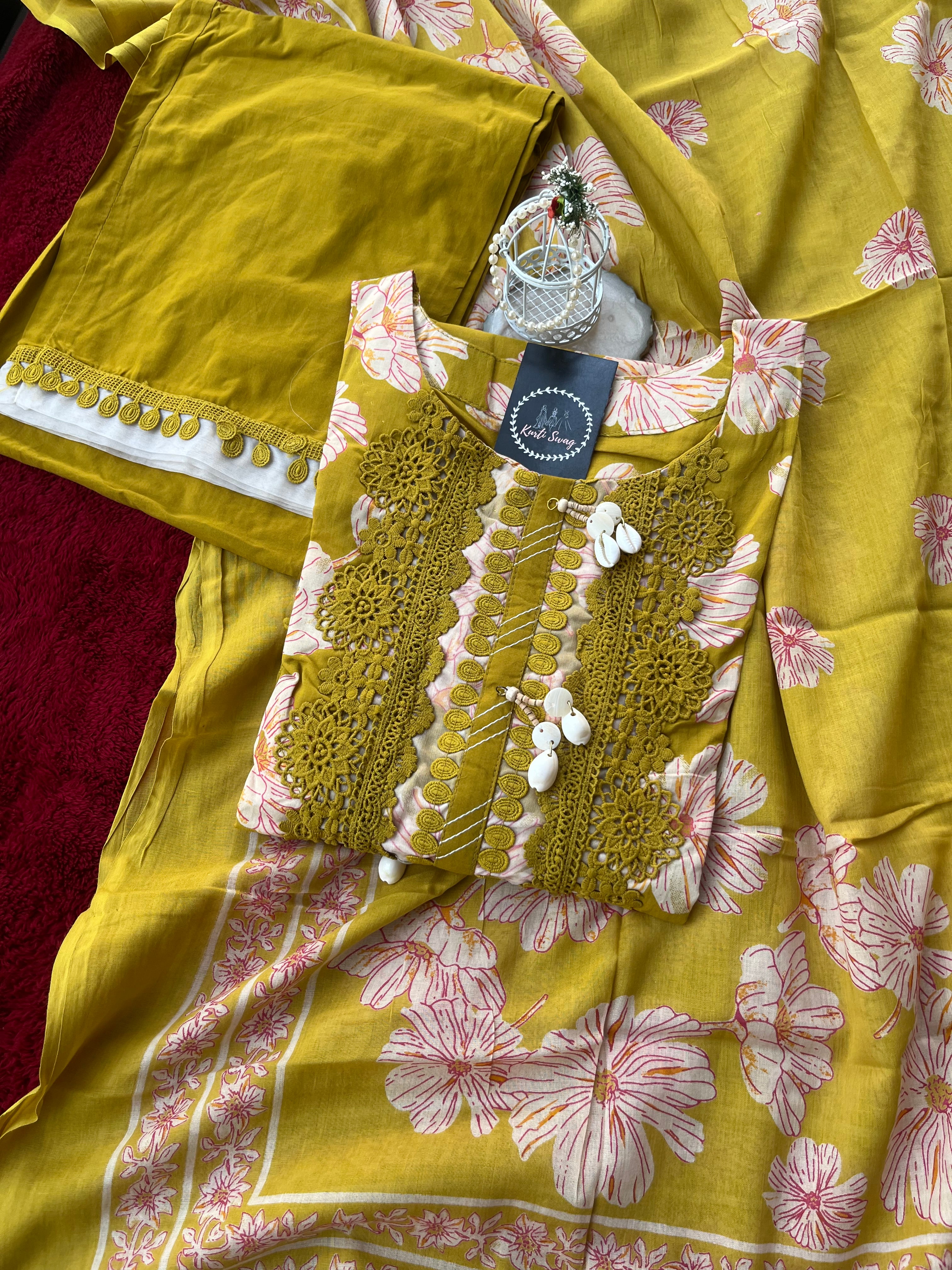 “LACE LUXE” Premium Cotton Kurta Suit Set✨💕 | KurtiSwag