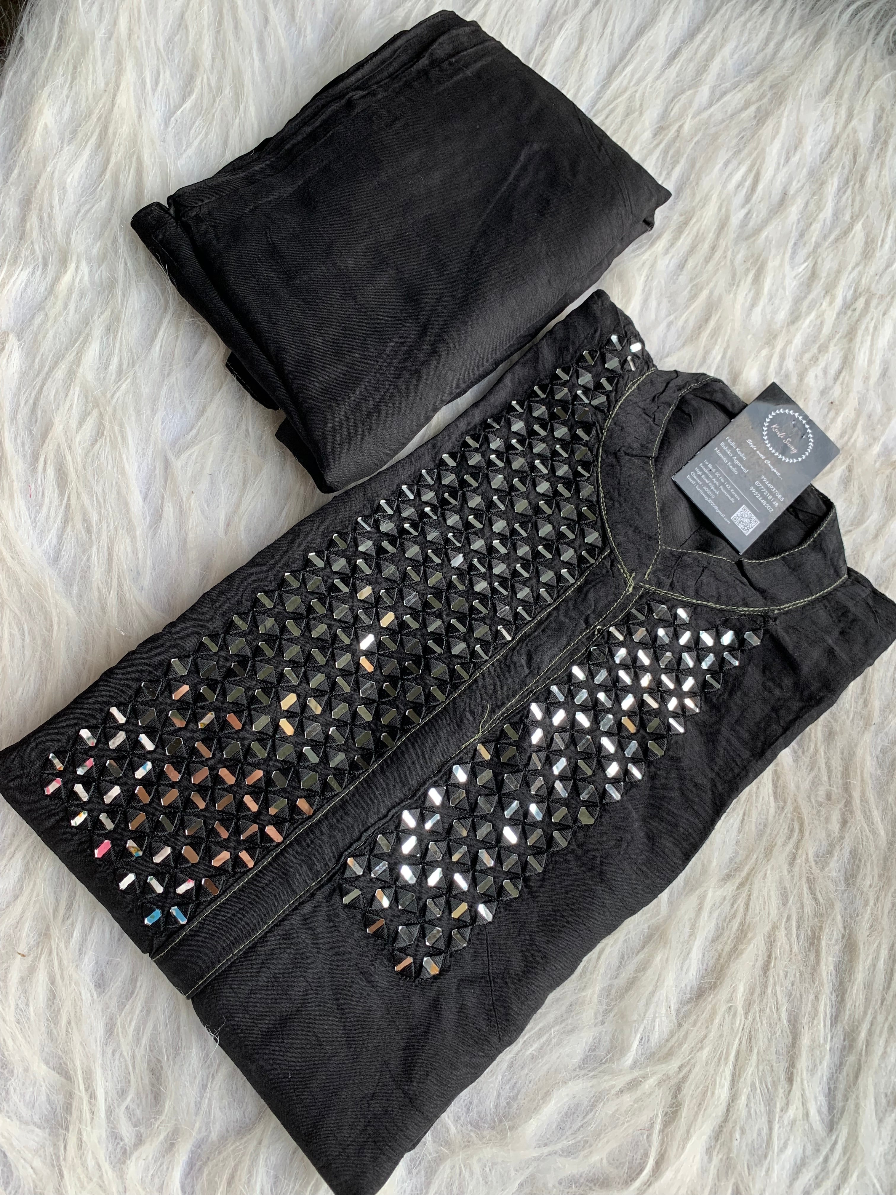 “SHEESHA” Mirror Work Dola Silk Kurta & Pant Set 🖤 | KurtiSwag