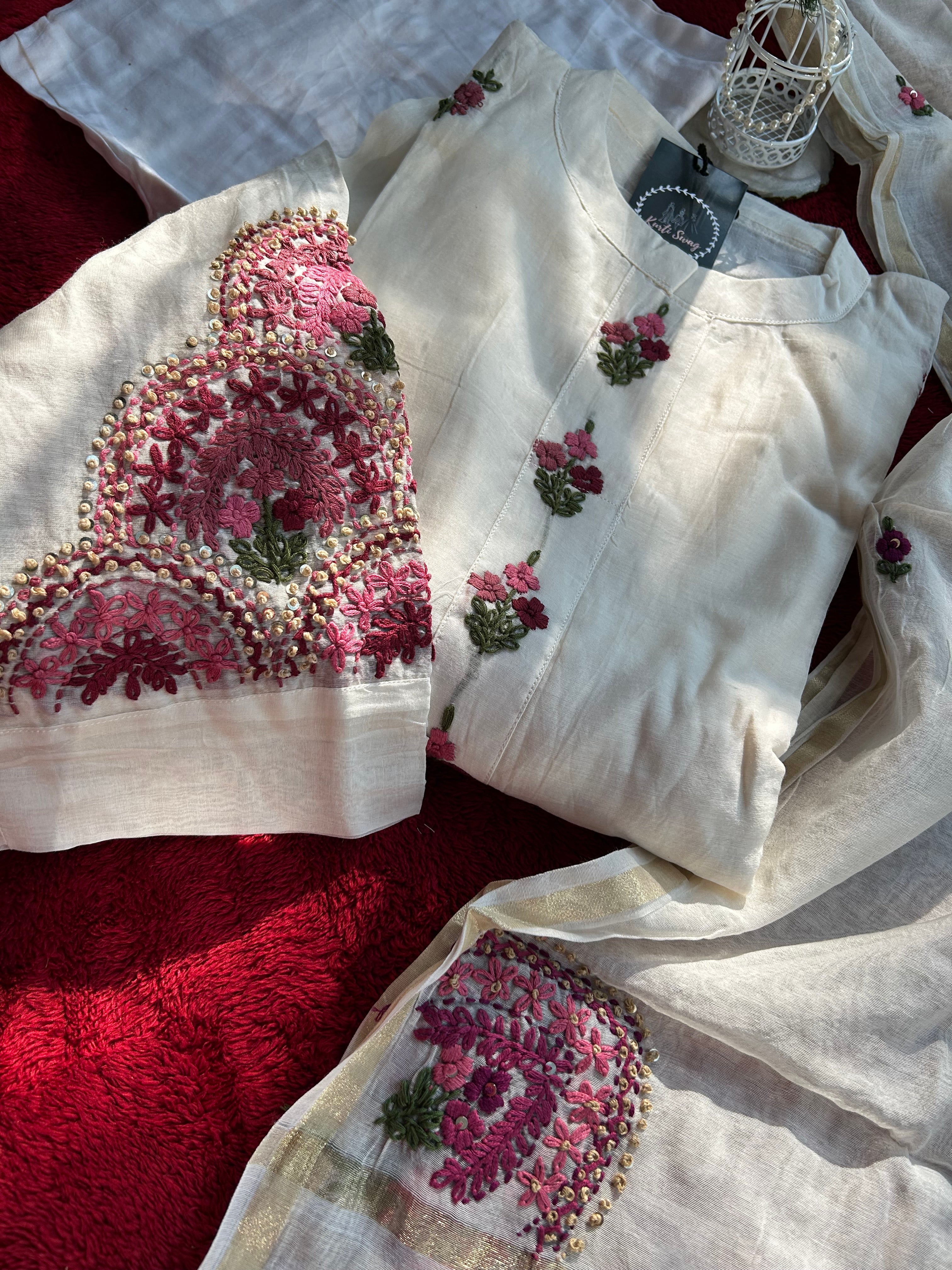 “NUPUR” Mul Chanderi Thread Embroidered Suit Set ✨♥️ | KurtiSwag