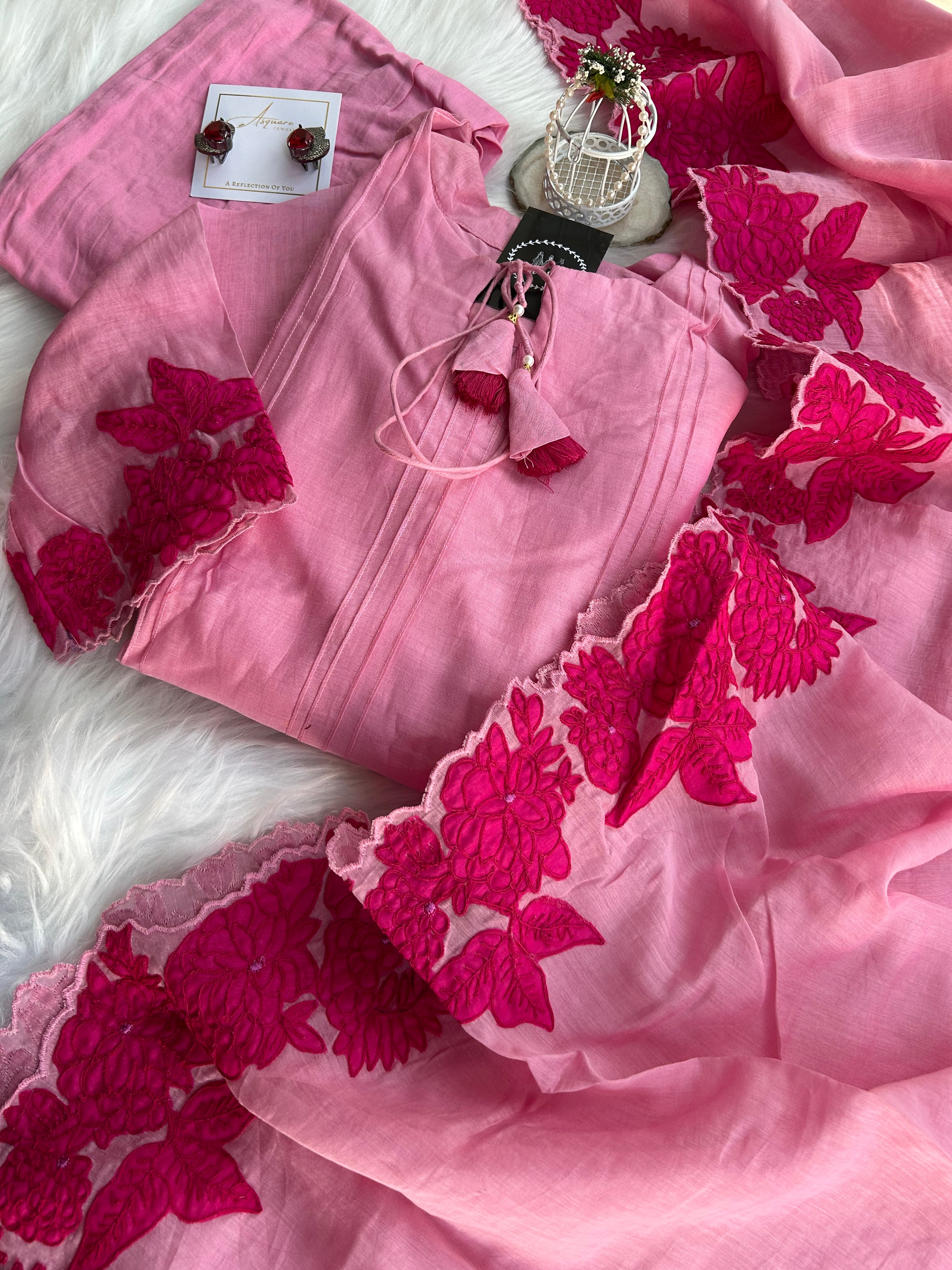 “GUL APPLIQUÉ” Premium Mul Chanderi Suit Set ✨💕 | KurtiSwag