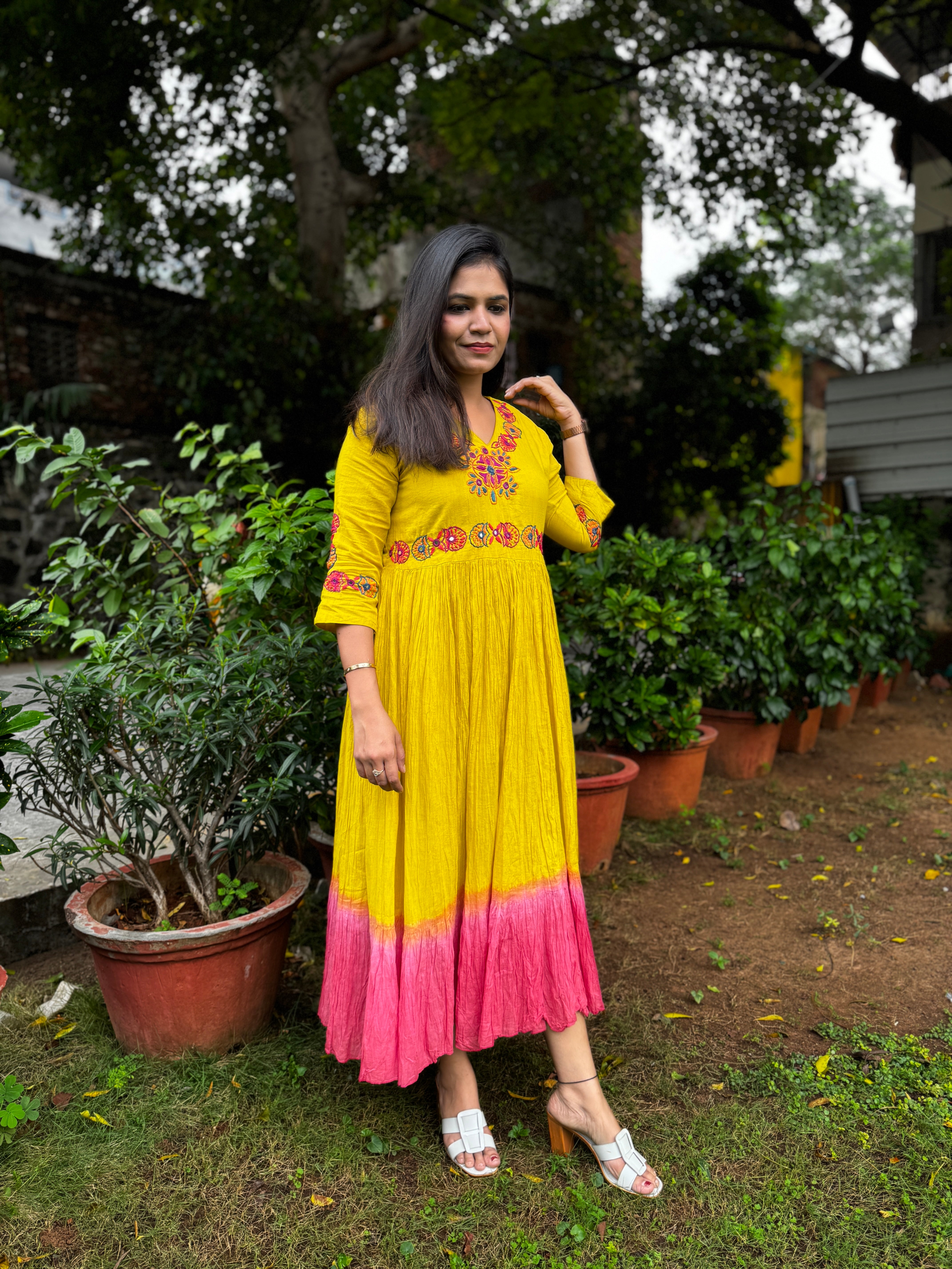 “HUNAR” Ombré Mul Cotton Mirror & Thread Handwork Flared Dress ✨💕💜 | KurtiSwag