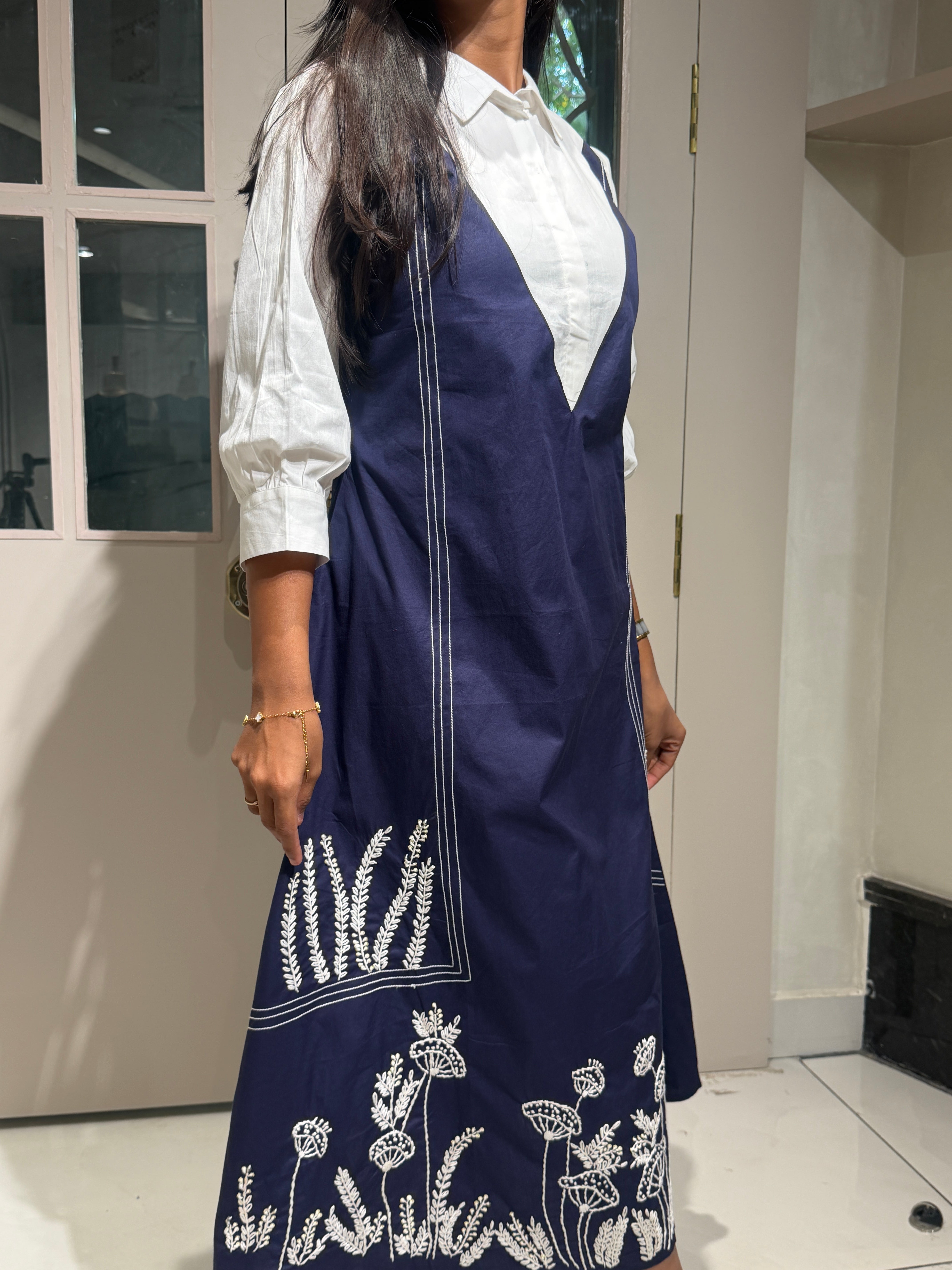 “SIDYA” Designer Malai Cotton Collared Dress With French Embroidery ✨ | KurtiSwag