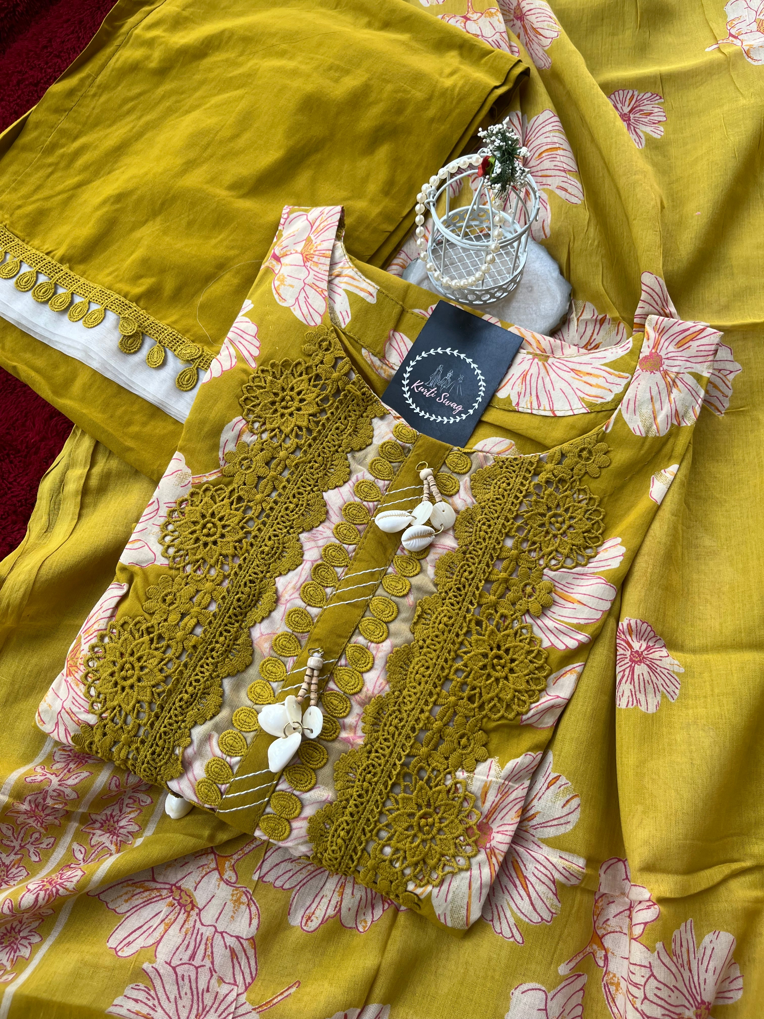 “LACE LUXE” Premium Cotton Kurta Suit Set✨💕 | KurtiSwag