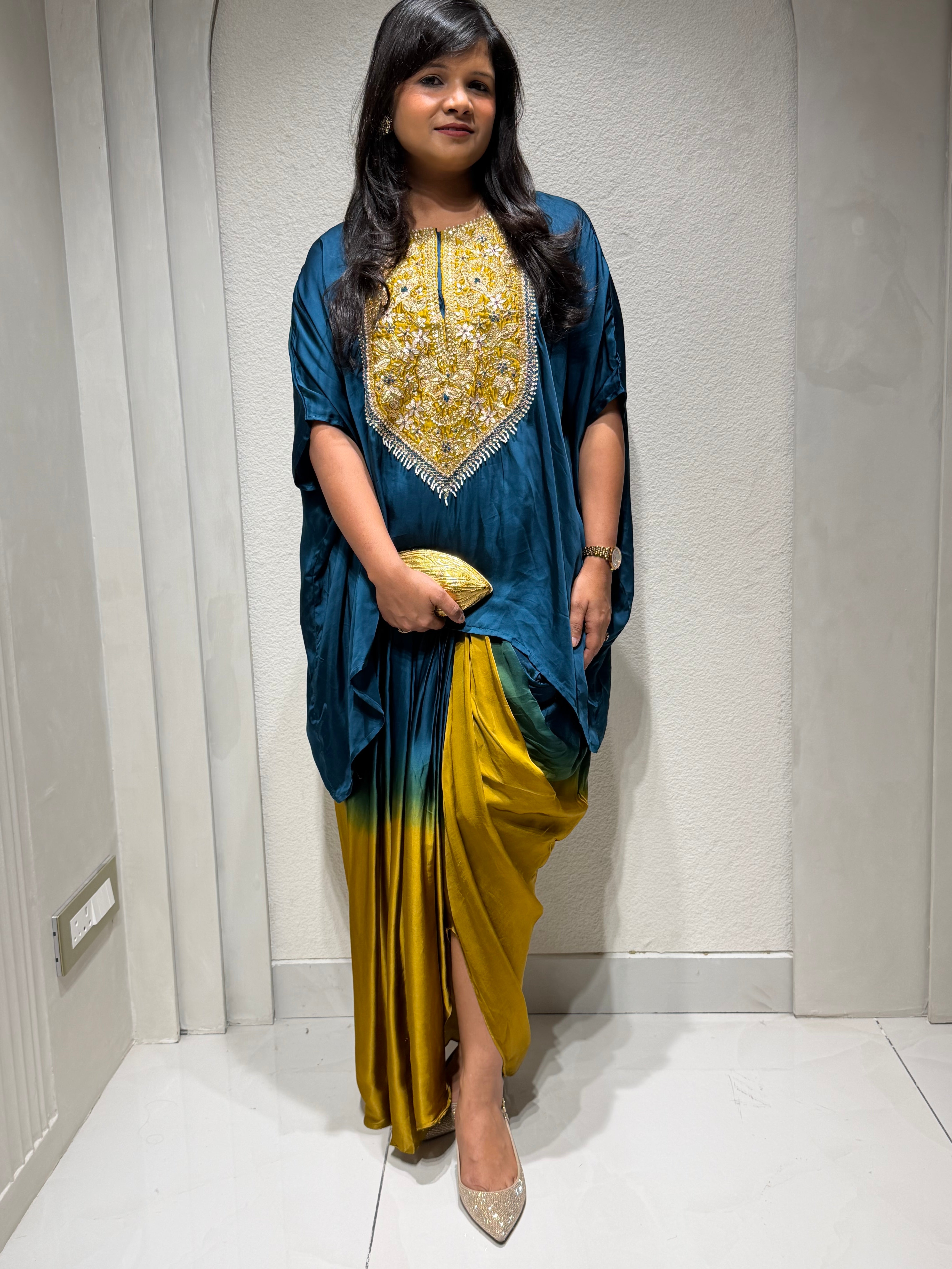 “PAARUL” Premium Festive Handwork Top With Cowl Drape Shaded Skirt - Indowestern 💕✨ | KurtiSwag
