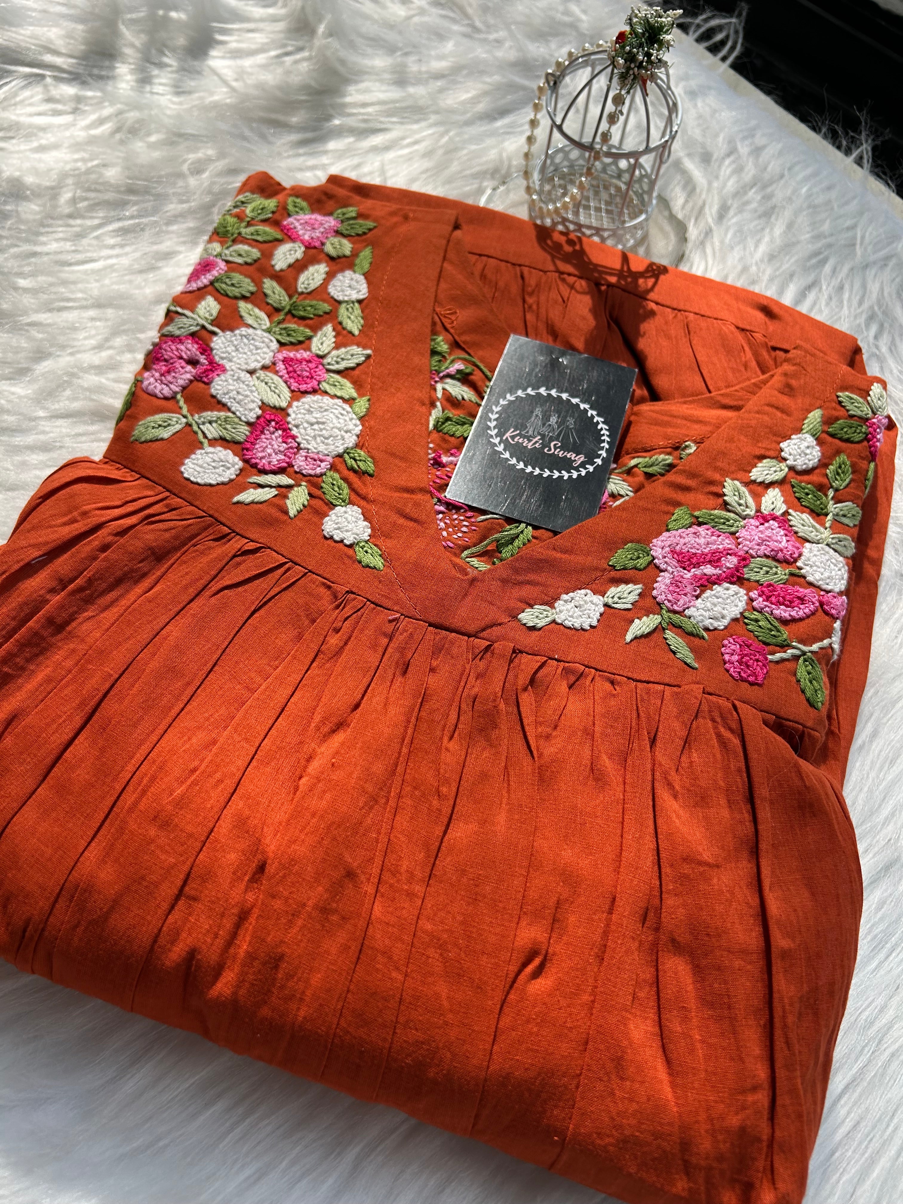 “SUMEDHA” Summer Cotton Dress With French Embroidery ✨🧿 | KurtiSwag
