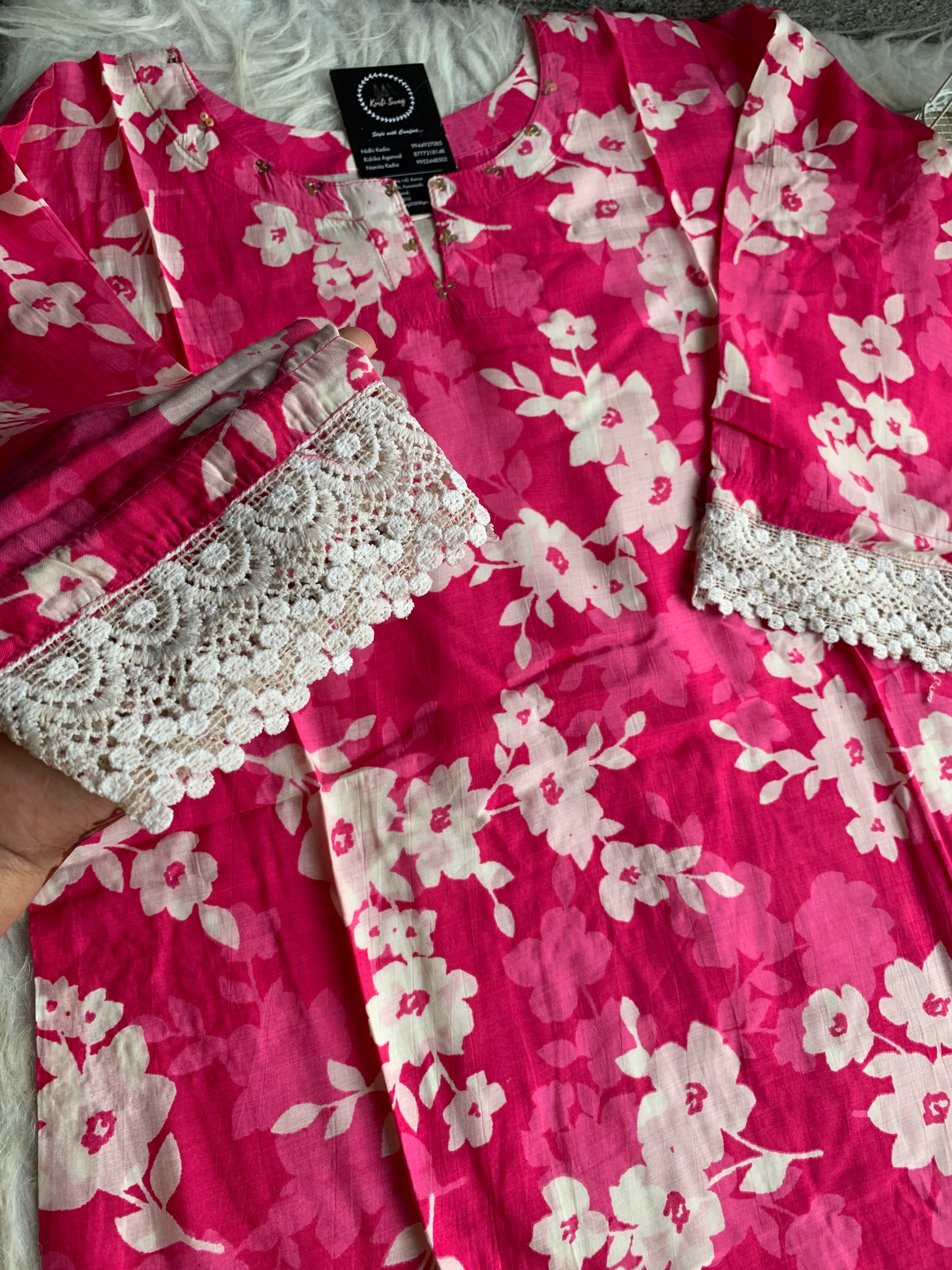 “SUNAINA” Floral Muslin Kurta Pant Set ✨ | KurtiSwag