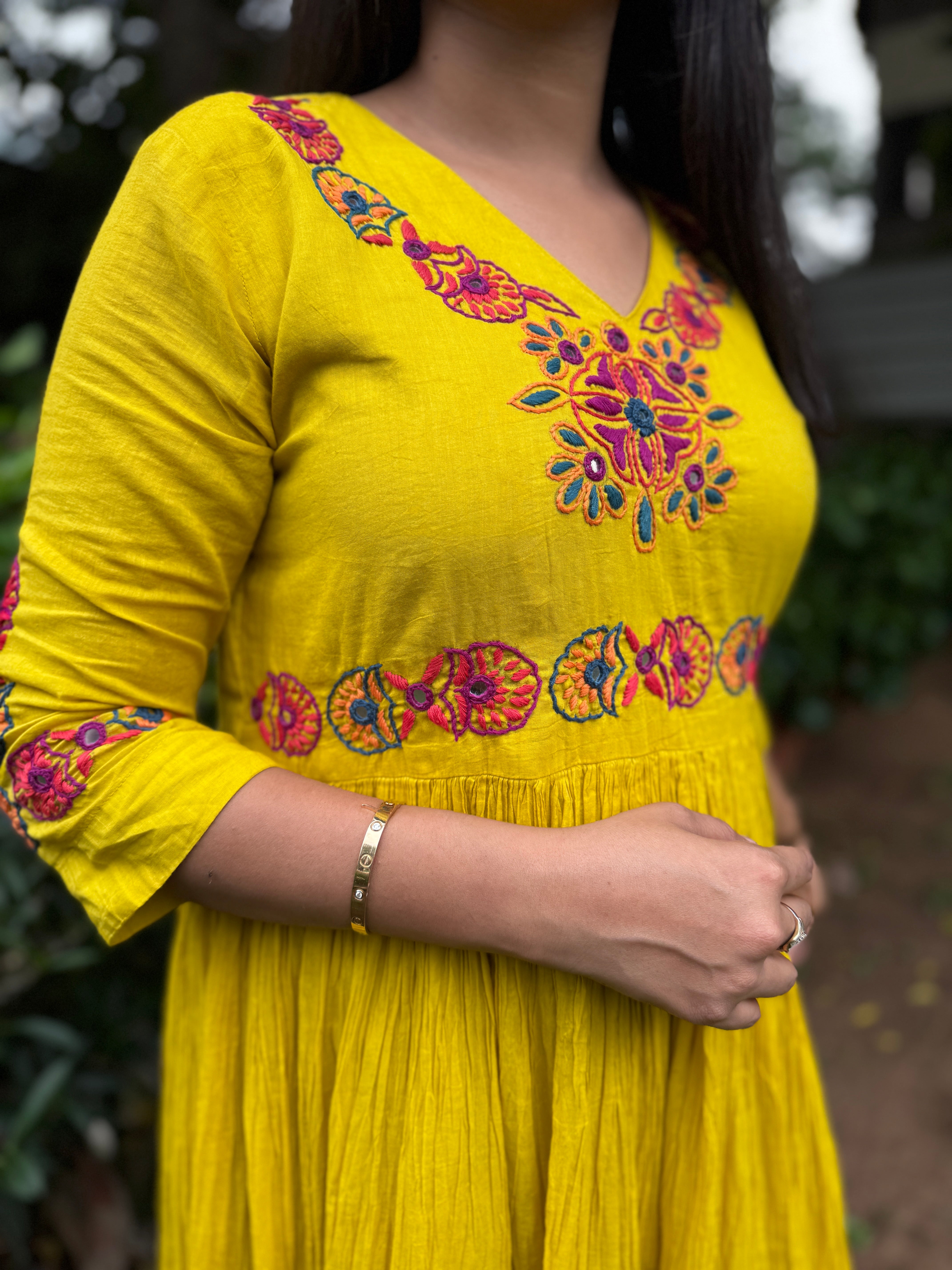 “HUNAR” Ombré Mul Cotton Mirror & Thread Handwork Flared Dress ✨💕💜 | KurtiSwag