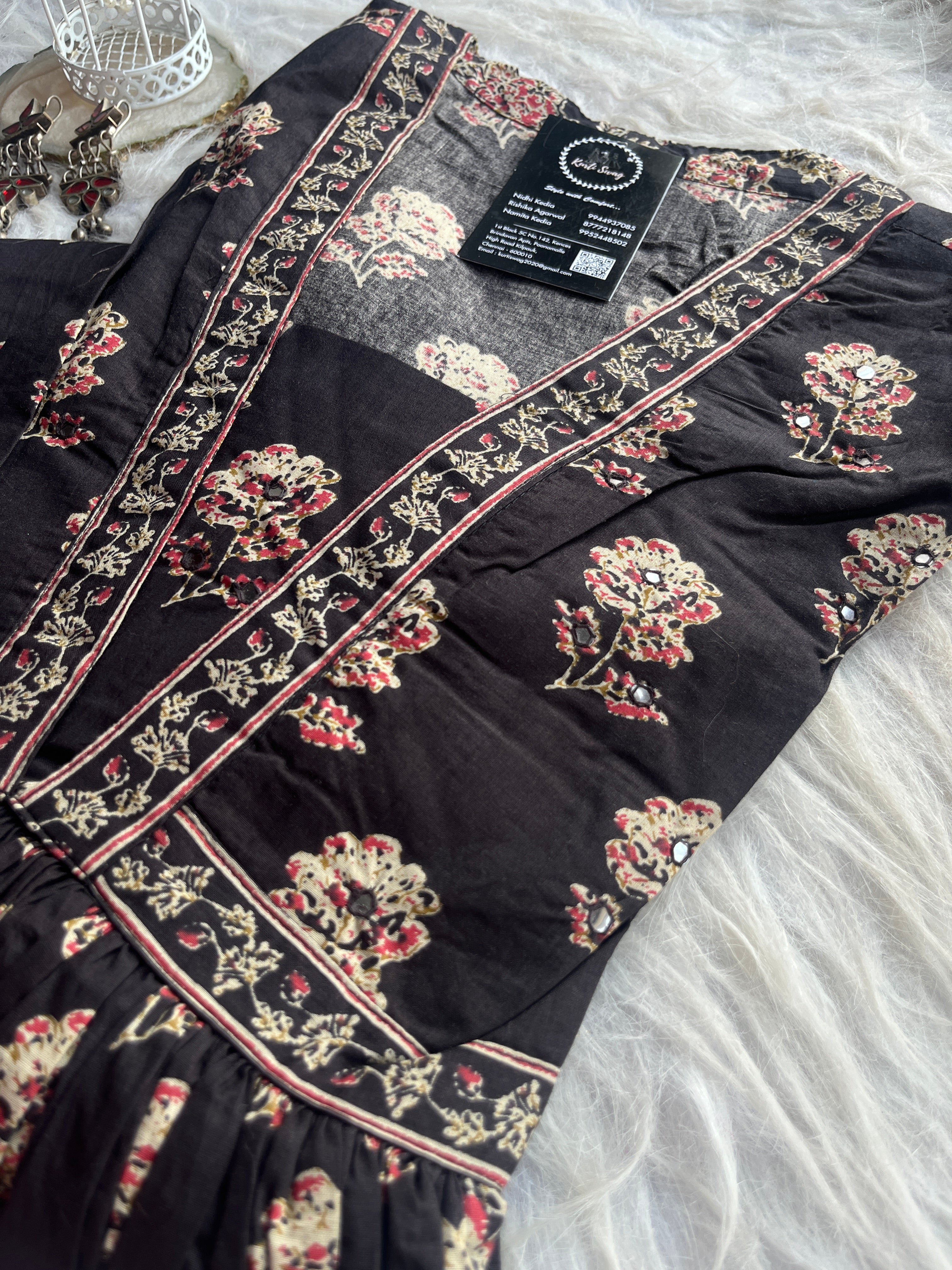 “RASHA” Premium Cotton Ajrakh Print Gown In Casual Wear ✨ | KurtiSwag