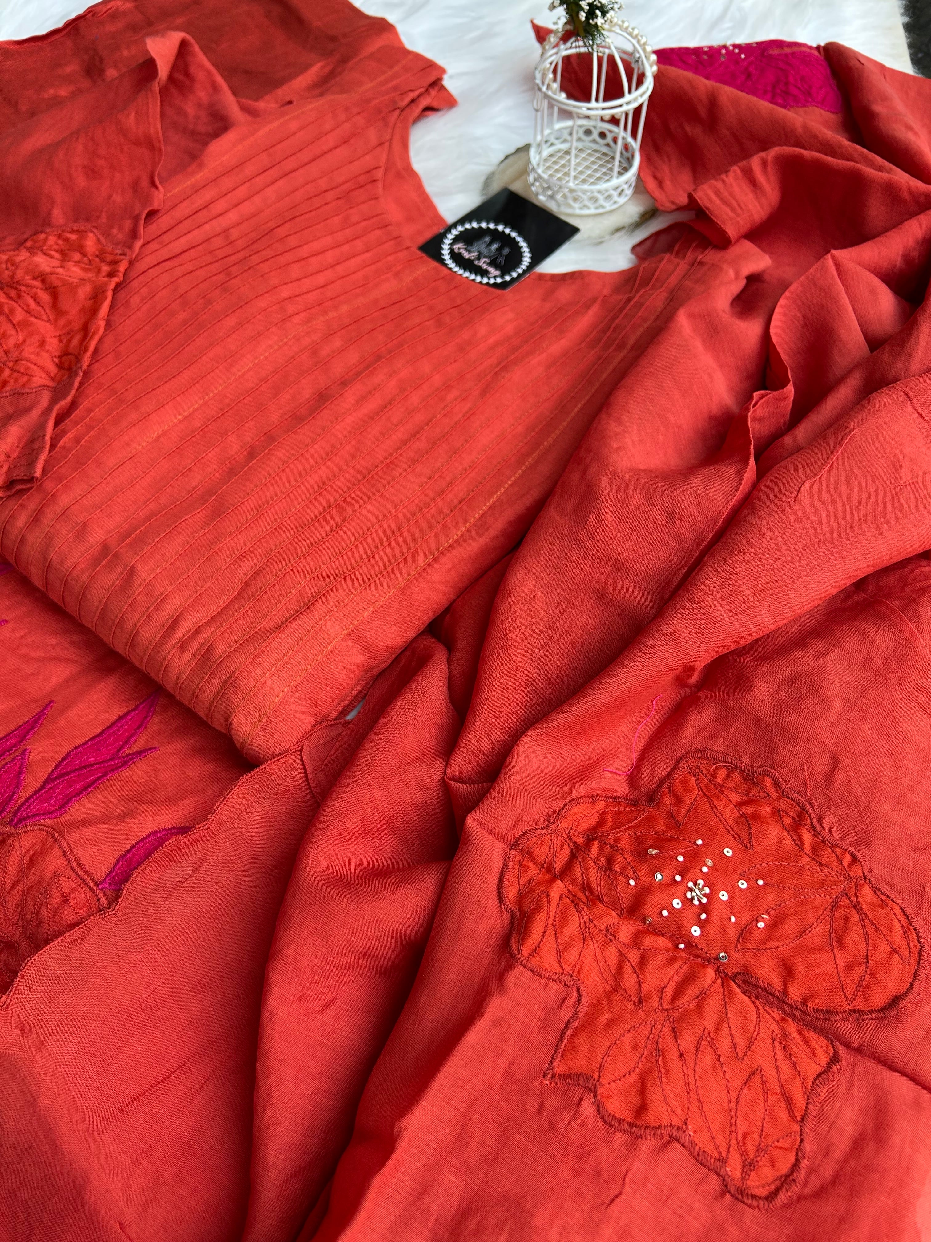 “APPLIQUE ROYAL” Mul Chanderi Suit Set 💕✨ | KurtiSwag