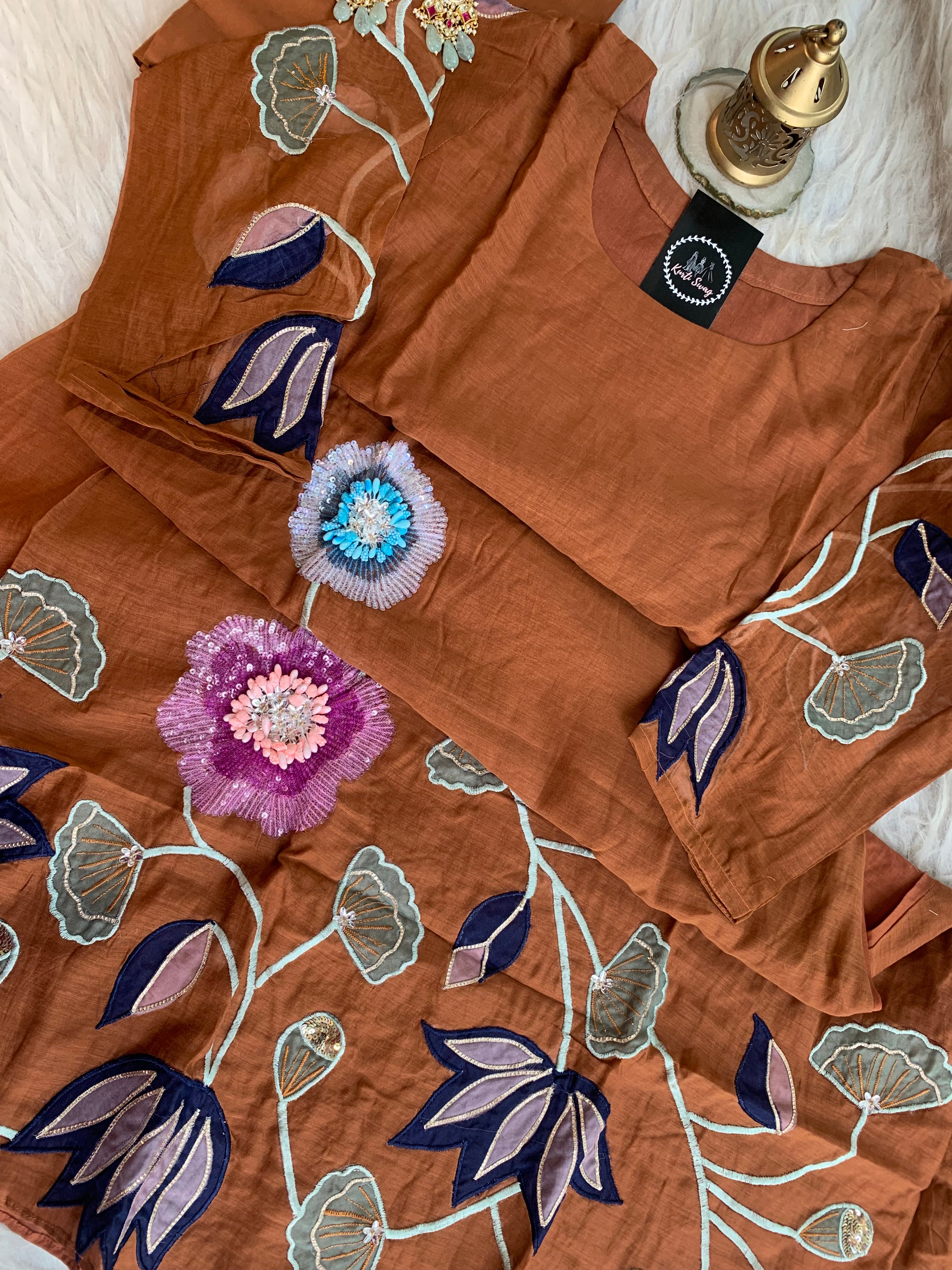 “DHANUJA” Mul Chanderi Applique Suit Set ✨💕 | KurtiSwag