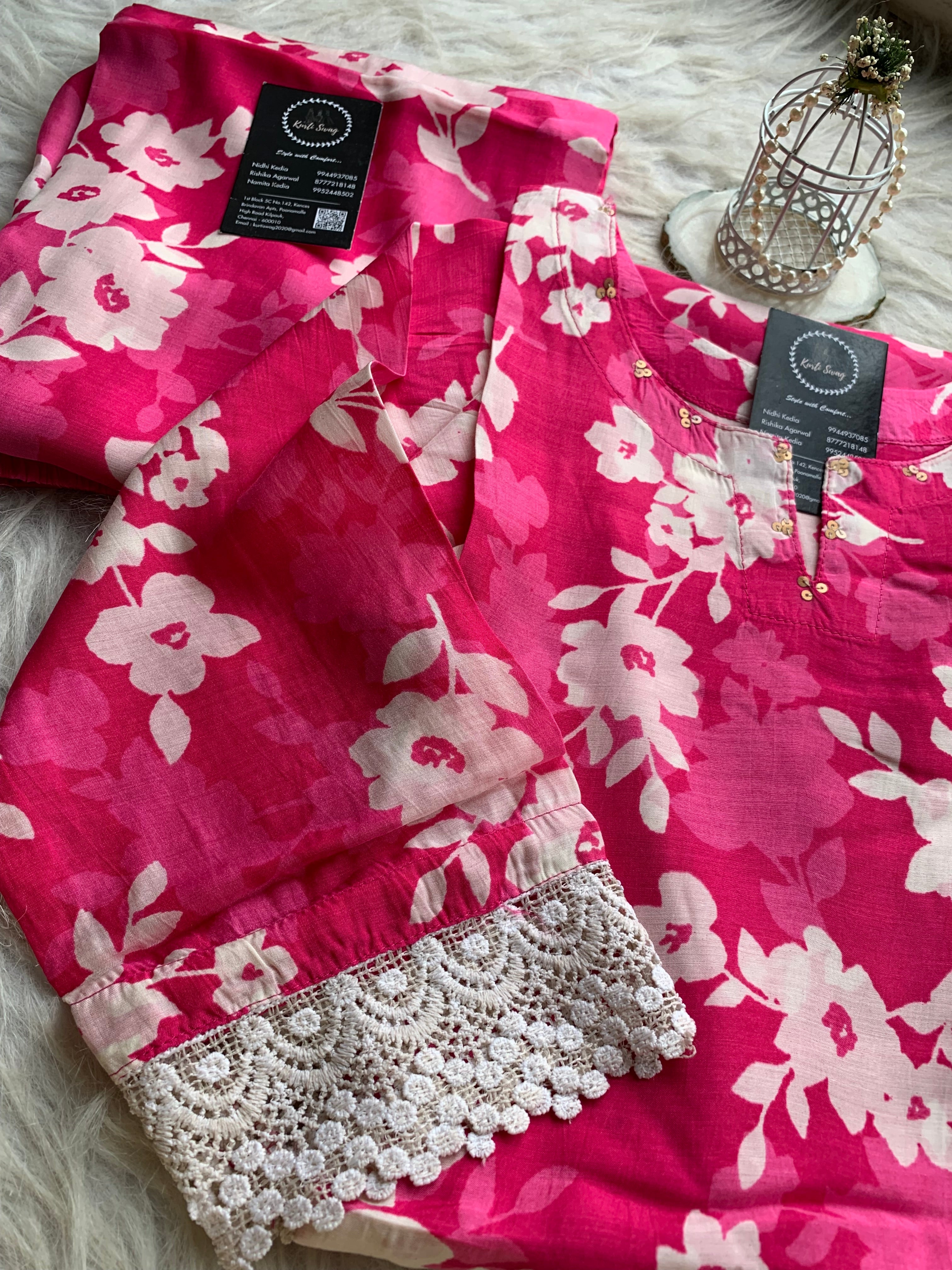“SUNAINA” Floral Muslin Kurta Pant Set ✨ | KurtiSwag