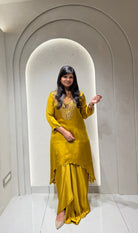 “JUHI” Premium Satin Handwork Top With Drape Skirt- Indowestern💜 | KurtiSwag