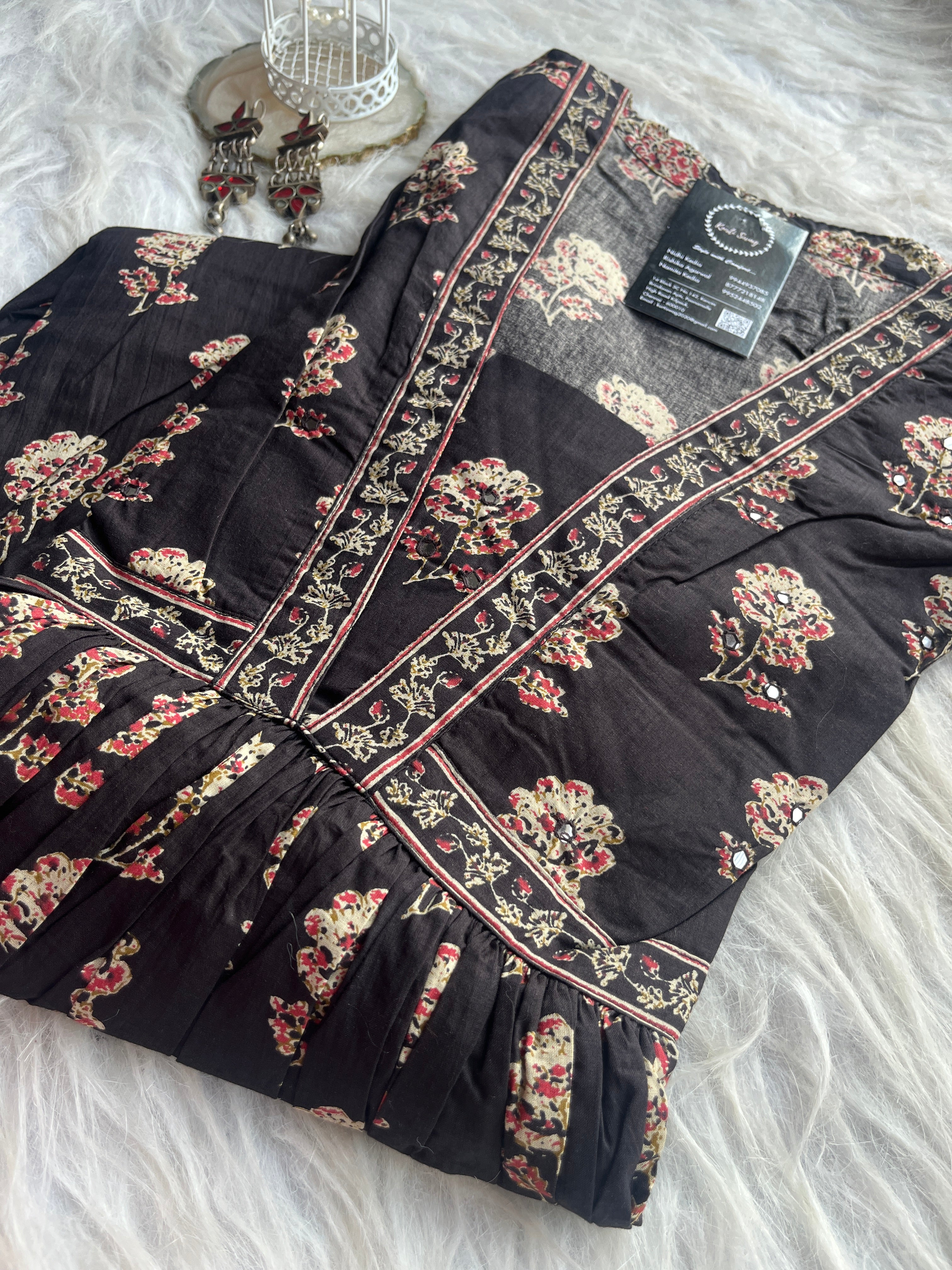“RASHA” Premium Cotton Ajrakh Print Gown In Casual Wear ✨ | KurtiSwag