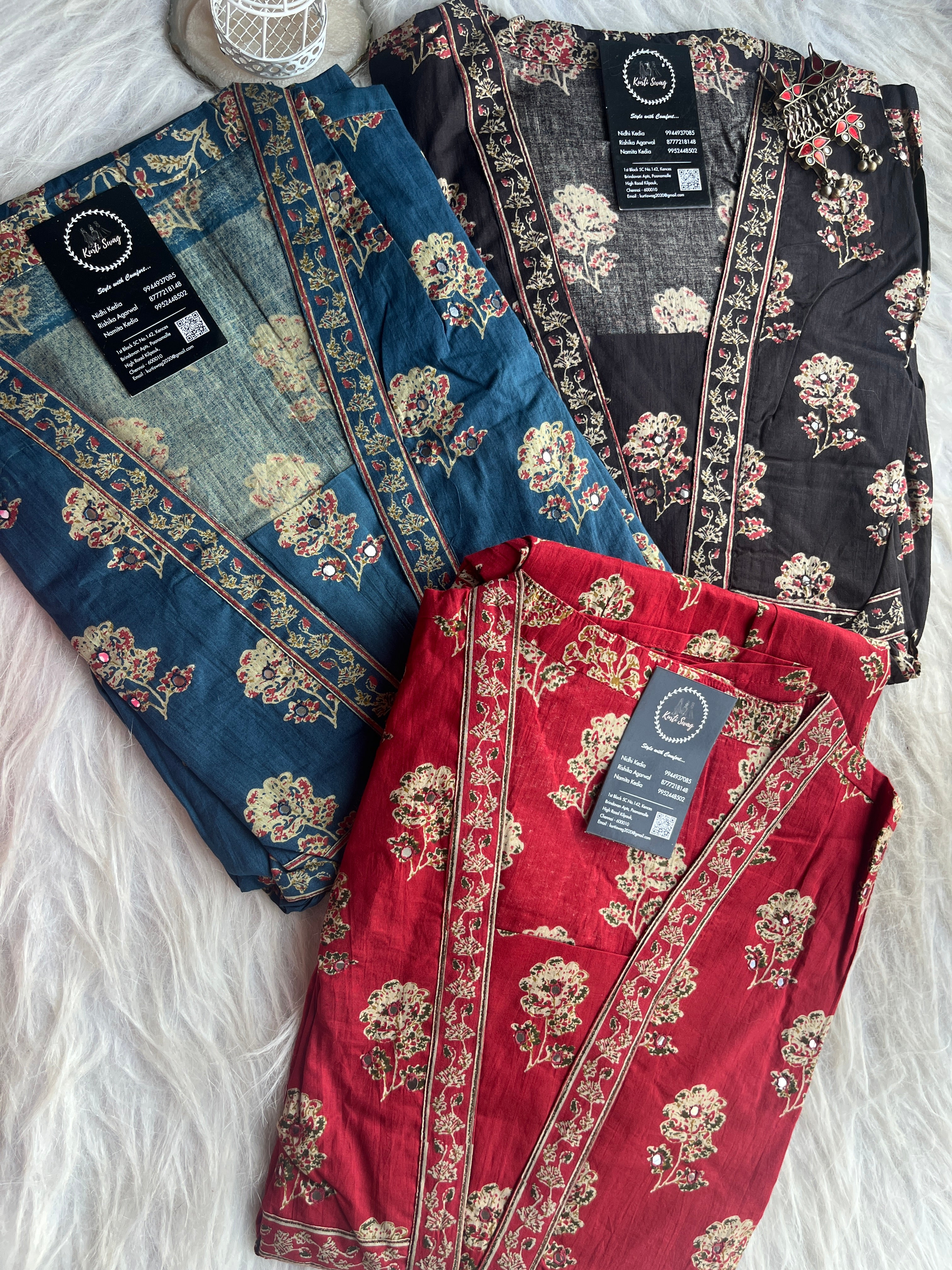 “RASHA” Premium Cotton Ajrakh Print Gown In Casual Wear ✨ | KurtiSwag
