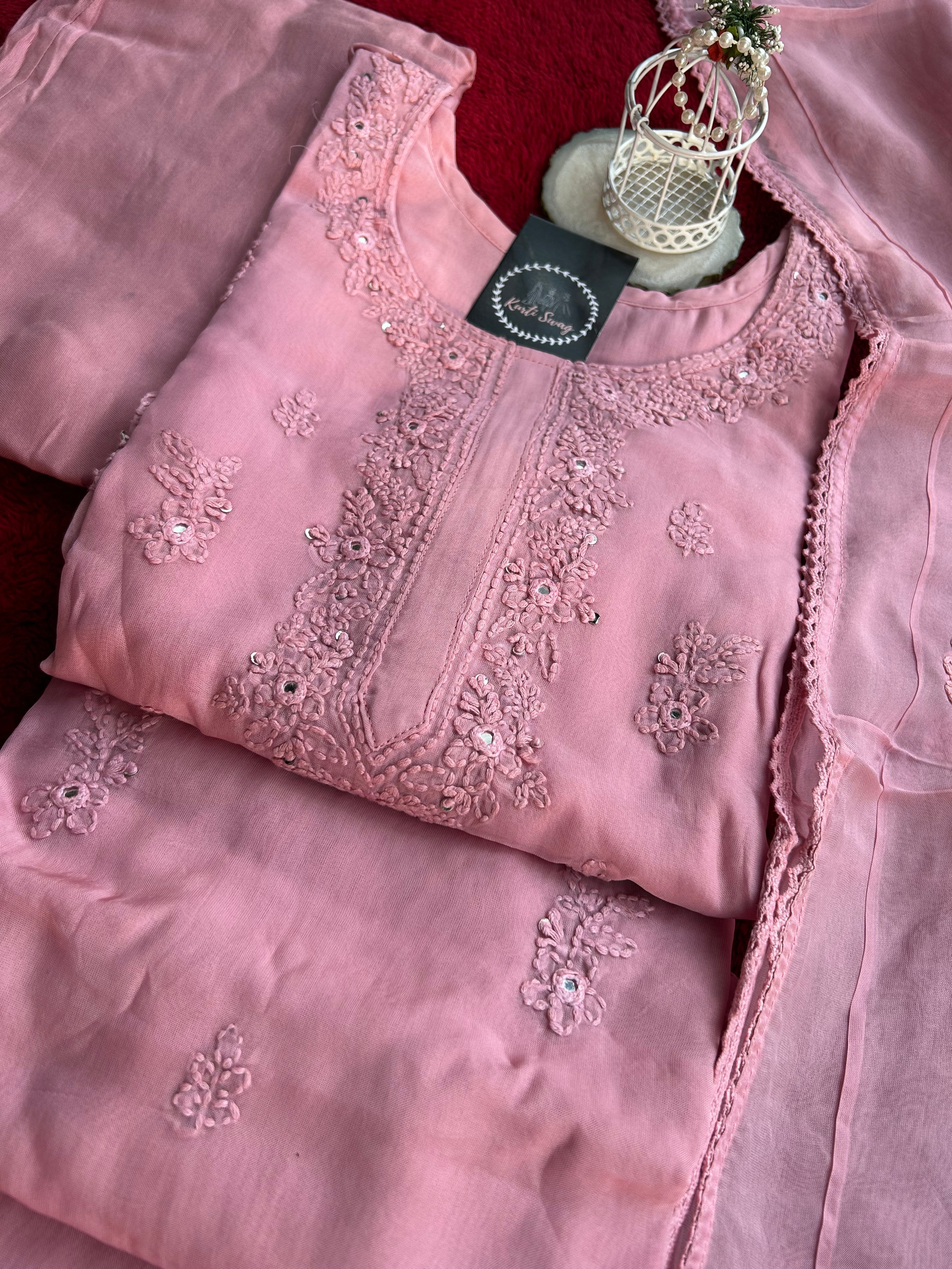 “BLUSH MINT” Soft Organza Chikankari Suit Set ✨💕 | KurtiSwag