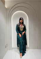 “JUHI” Premium Satin Handwork Top With Drape Skirt- Indowestern💜 | KurtiSwag