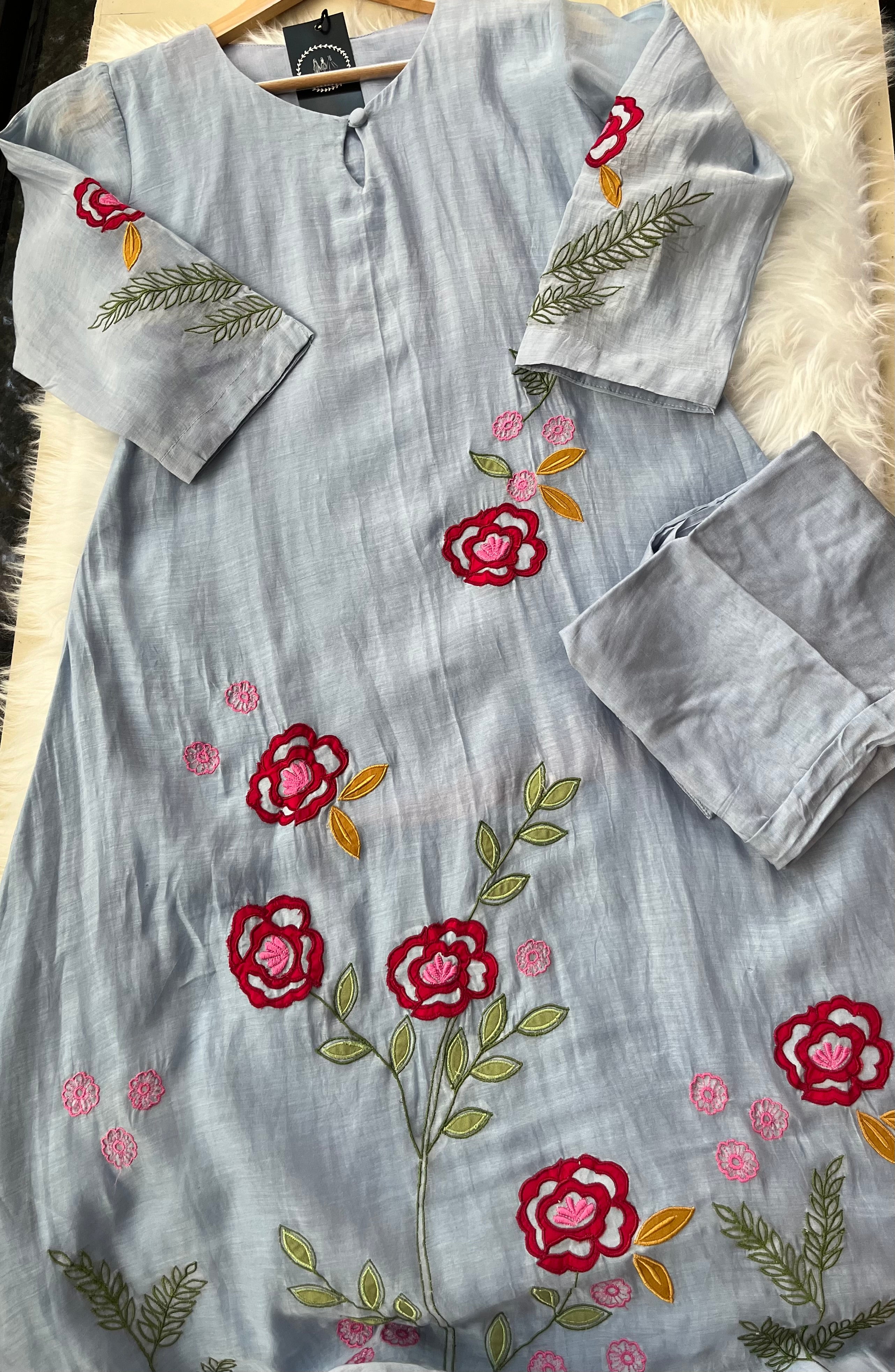 “BLOSSOM” Mul Chanderi A Line Kurta Pant Set ✨ | KurtiSwag