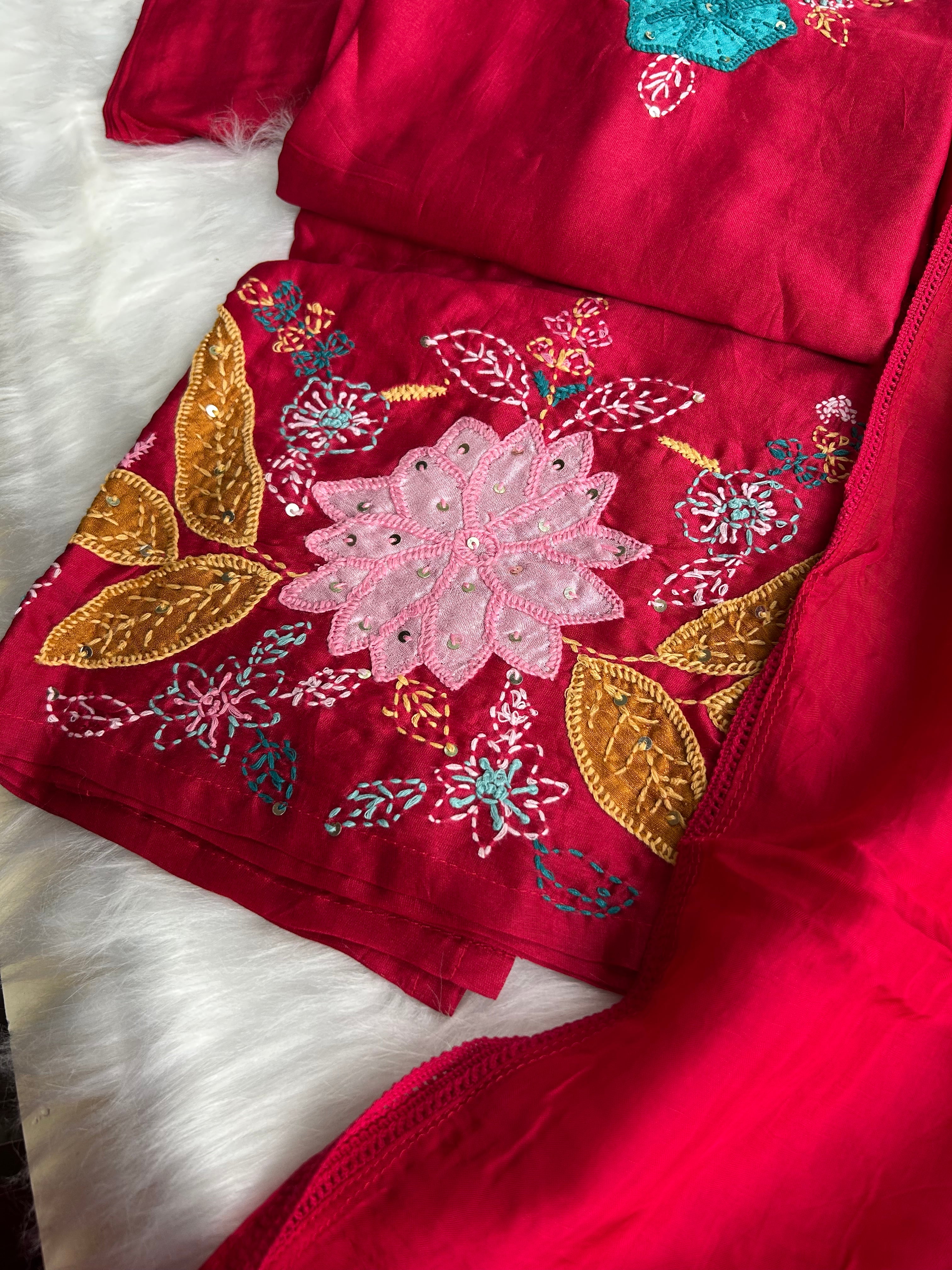 “RUHANI BLOSSOM” Pure Chanderi Suit Set In Red ❤️ | KurtiSwag