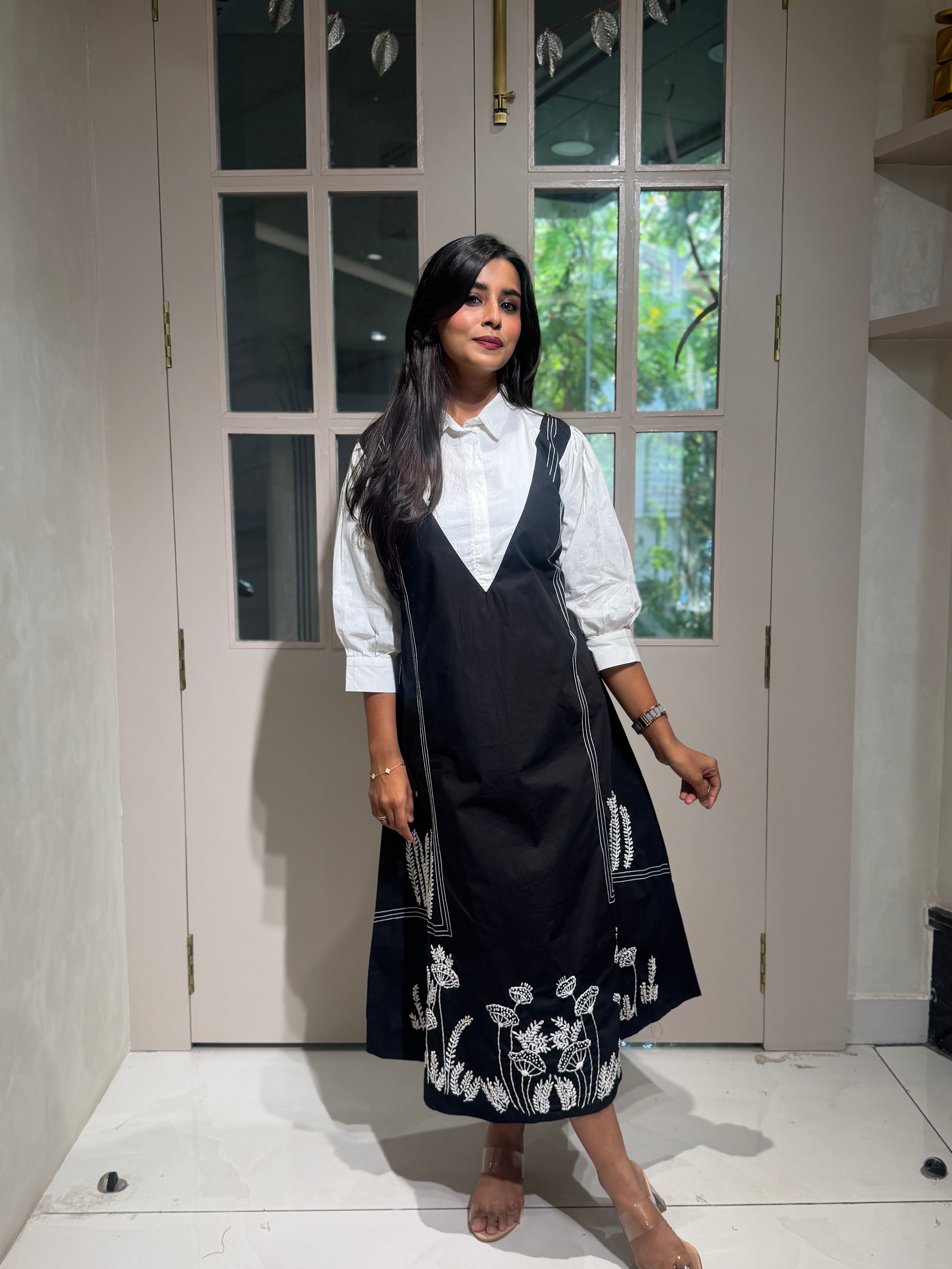“SIDYA” Designer Malai Cotton Collared Dress With French Embroidery ✨ | KurtiSwag