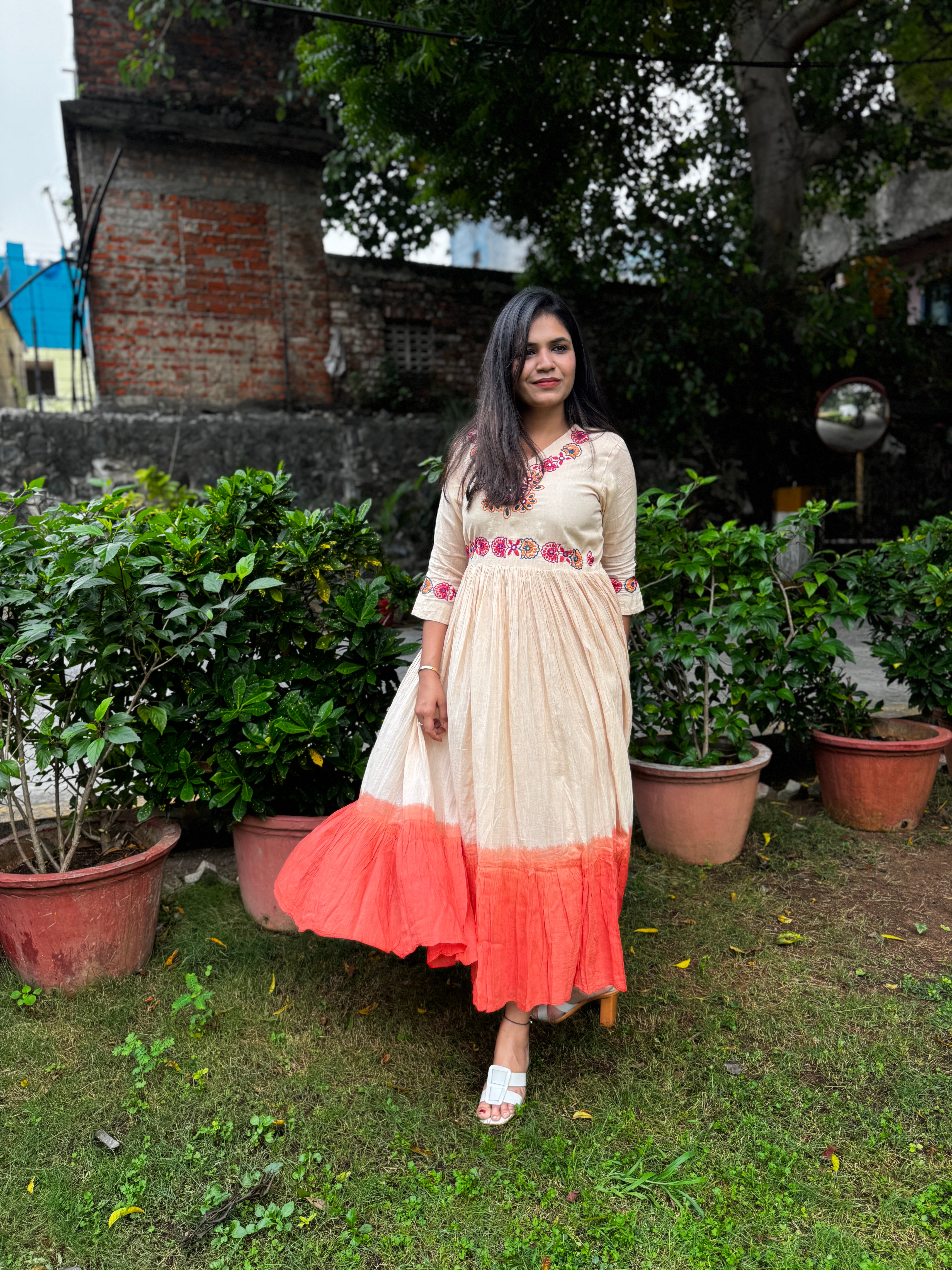 “HUNAR” Ombré Mul Cotton Mirror & Thread Handwork Flared Dress ✨💕💜 | KurtiSwag