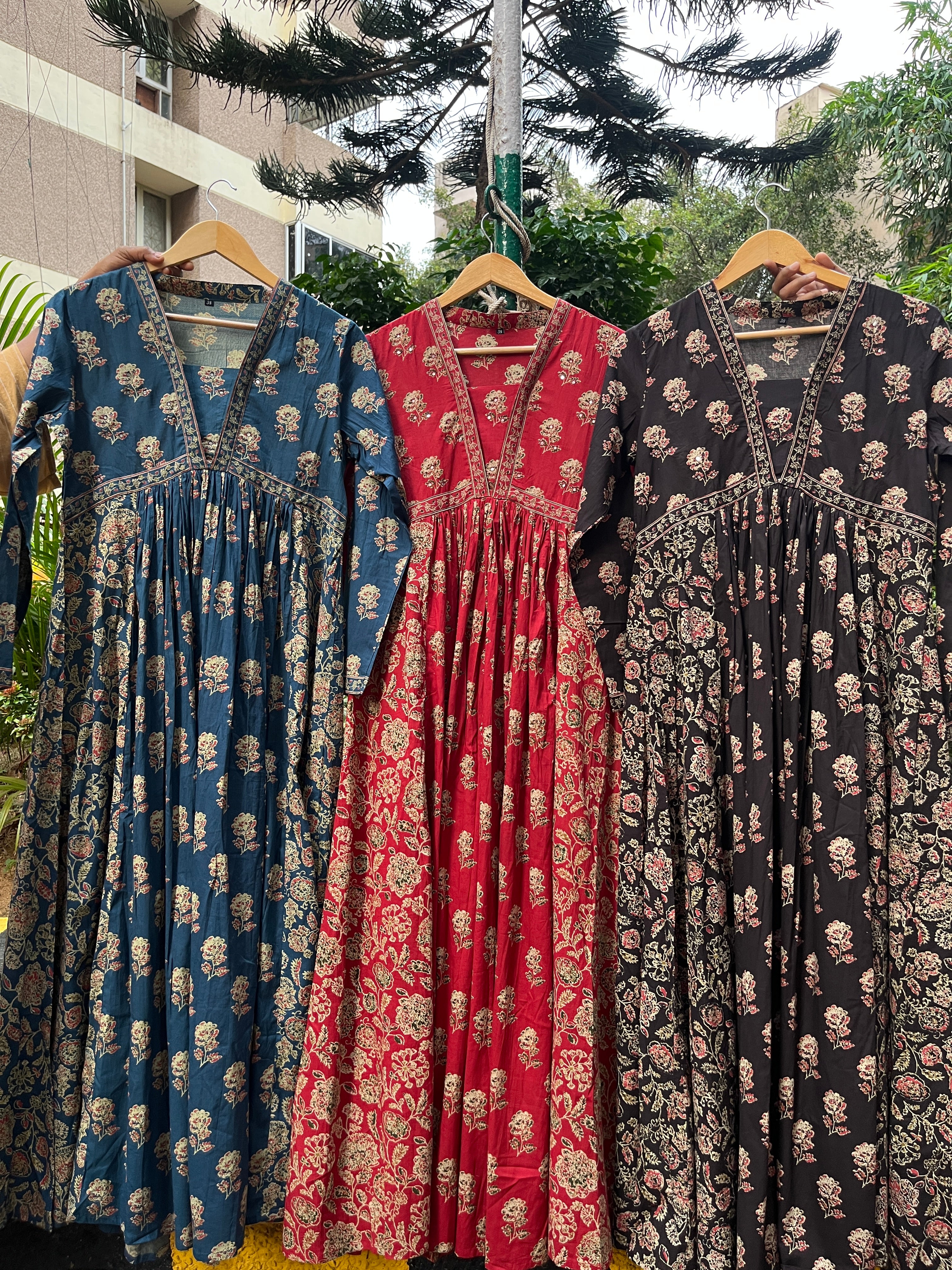 “RASHA” Premium Cotton Ajrakh Print Gown In Casual Wear ✨ | KurtiSwag