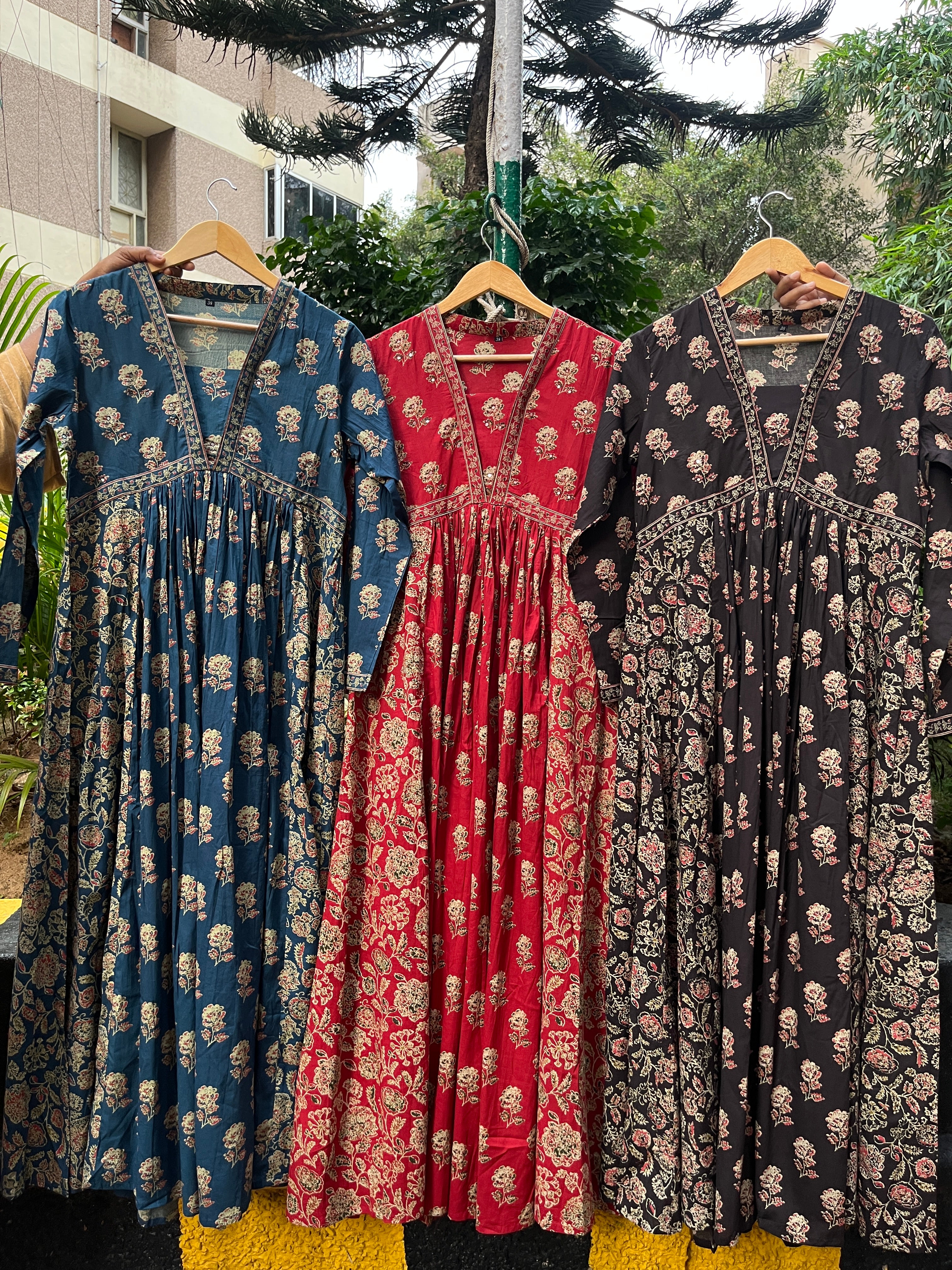 “RASHA” Premium Cotton Ajrakh Print Gown In Casual Wear ✨ | KurtiSwag
