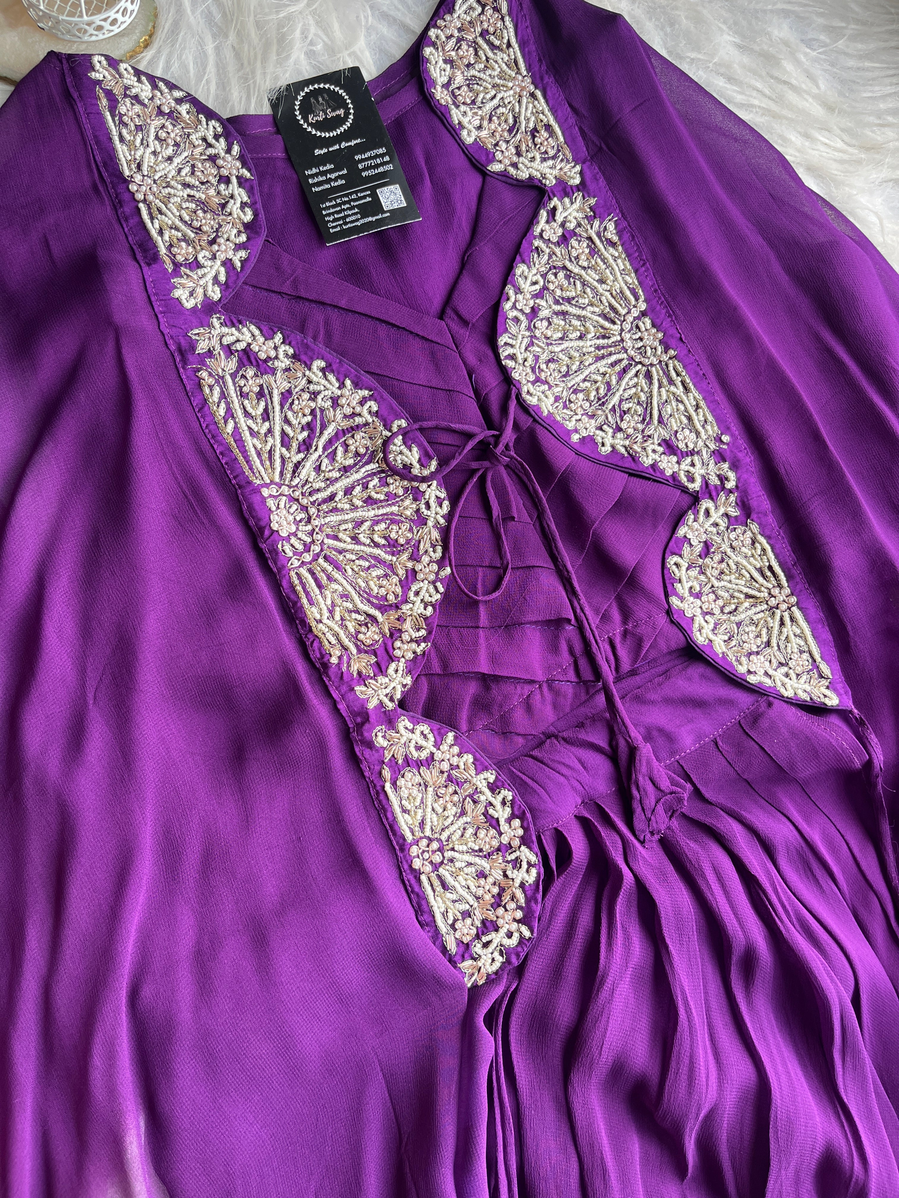 “ALKA” Georgette Indowestern Dress With Handworked Cape ✨ | KurtiSwag