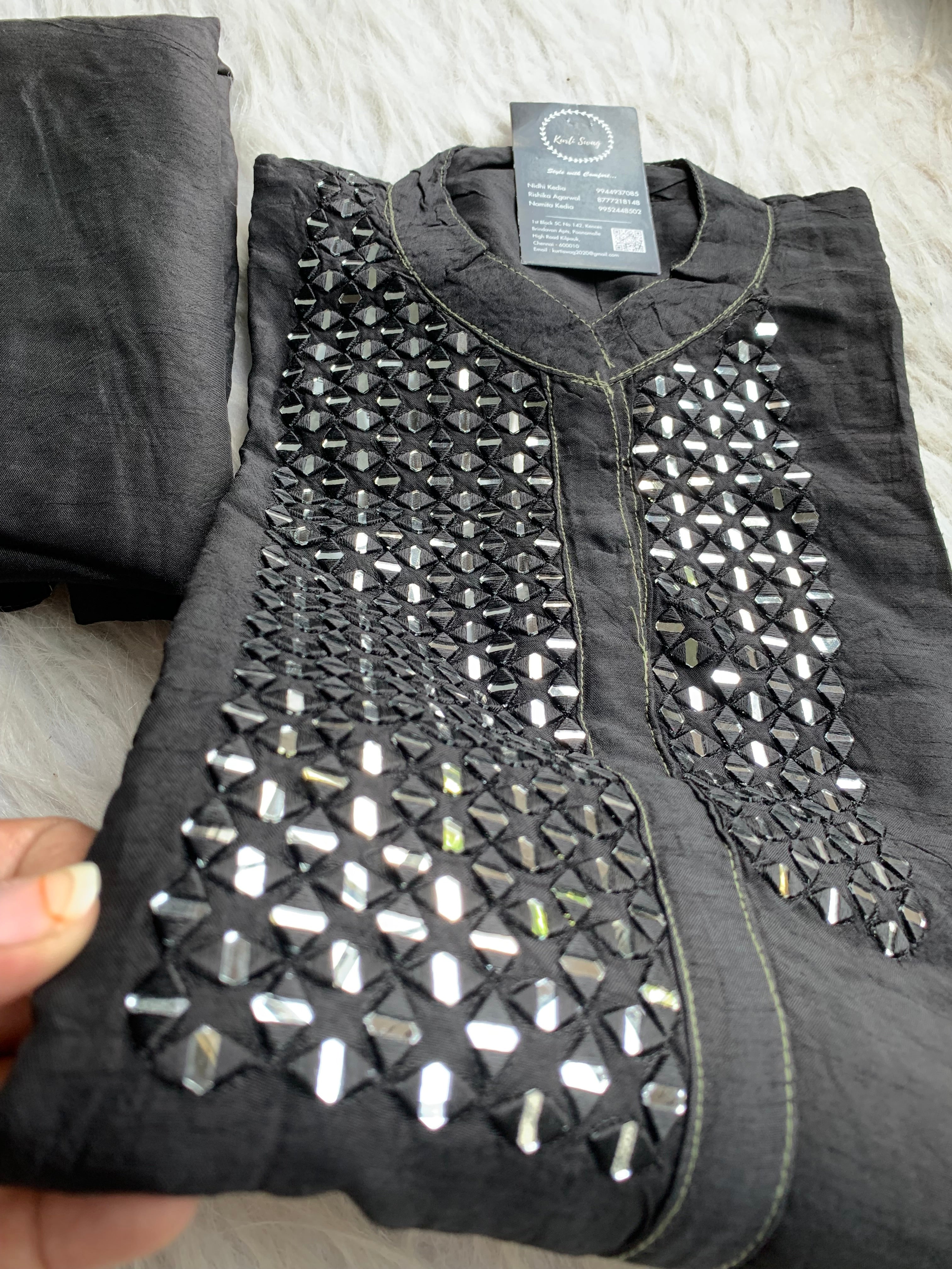 “SHEESHA” Mirror Work Dola Silk Kurta & Pant Set 🖤 | KurtiSwag