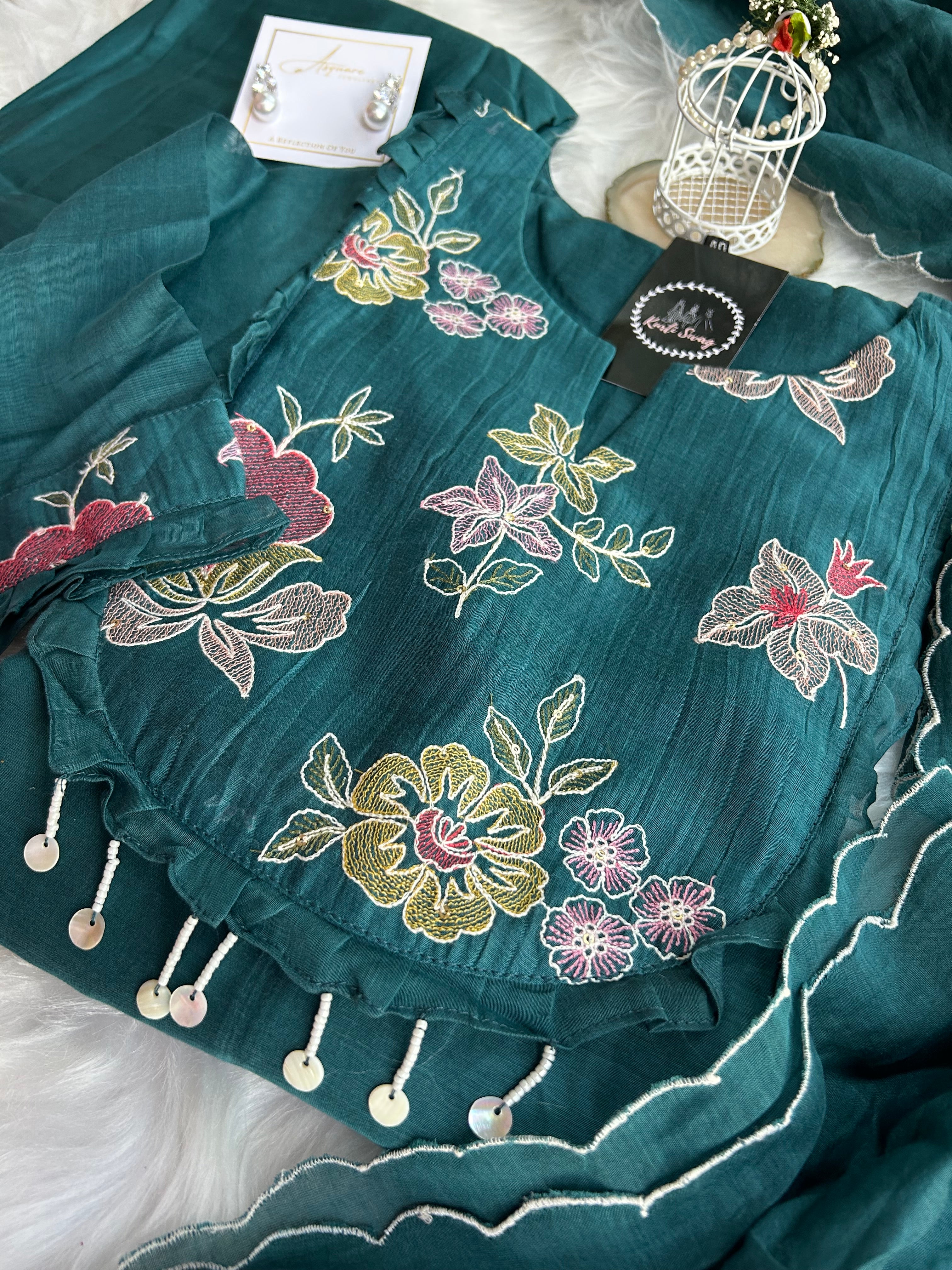 “SOFT HUES” Premium Embroidered Mul Chanderi Suit Set ✨💕 | KurtiSwag