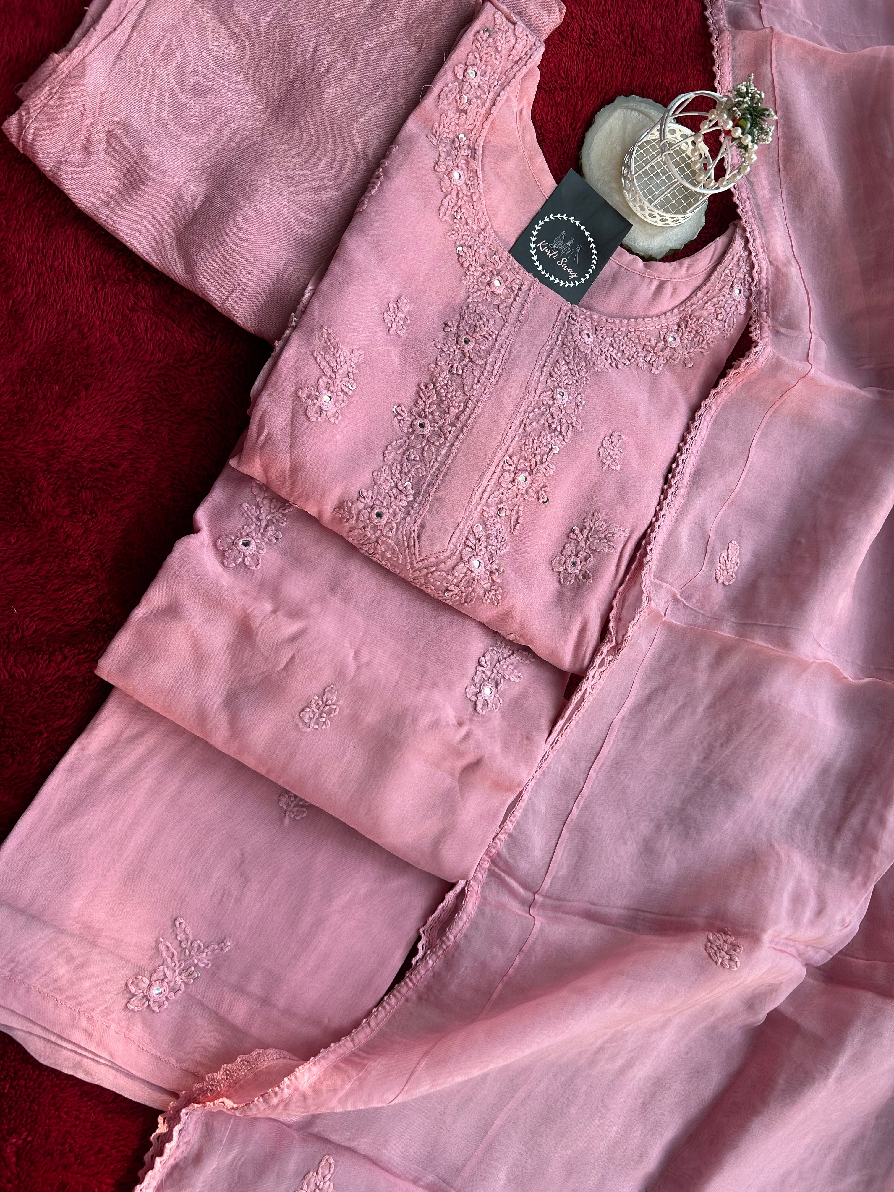 “BLUSH MINT” Soft Organza Chikankari Suit Set ✨💕 | KurtiSwag
