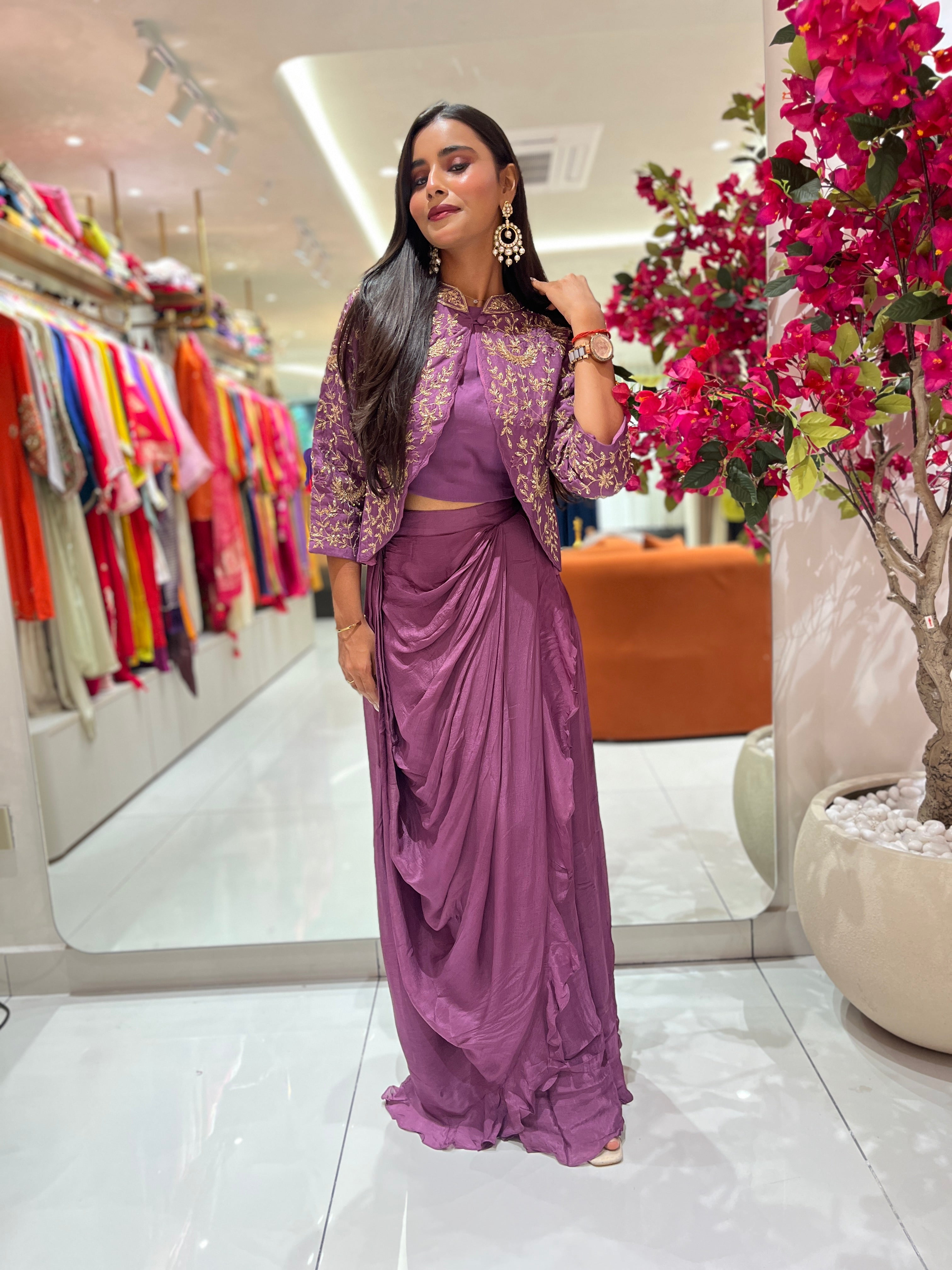 “ KAAVYA” Indo Western Fits With Zardosi Jacket & Drape Skirt ✨💕 | KurtiSwag