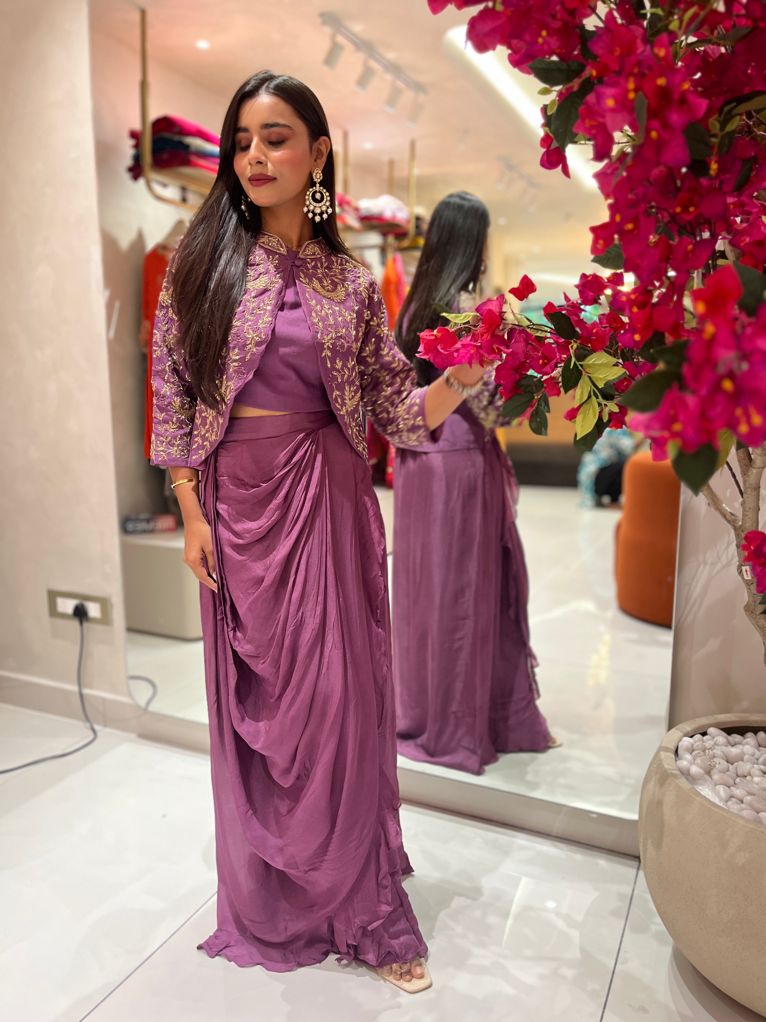 “ KAAVYA” Indo Western Fits With Zardosi Jacket & Drape Skirt ✨💕 | KurtiSwag