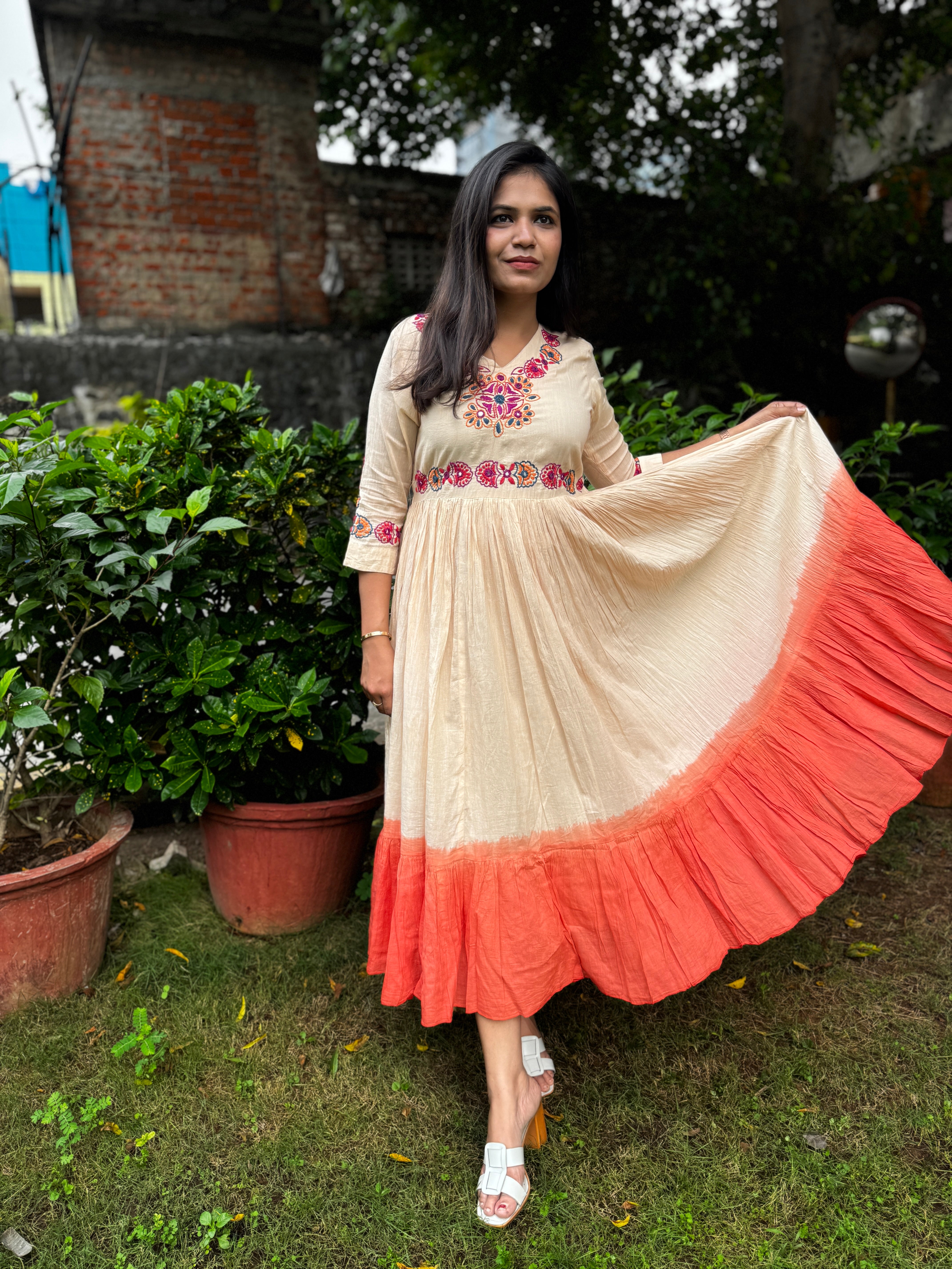 “HUNAR” Ombré Mul Cotton Mirror & Thread Handwork Flared Dress ✨💕💜 | KurtiSwag