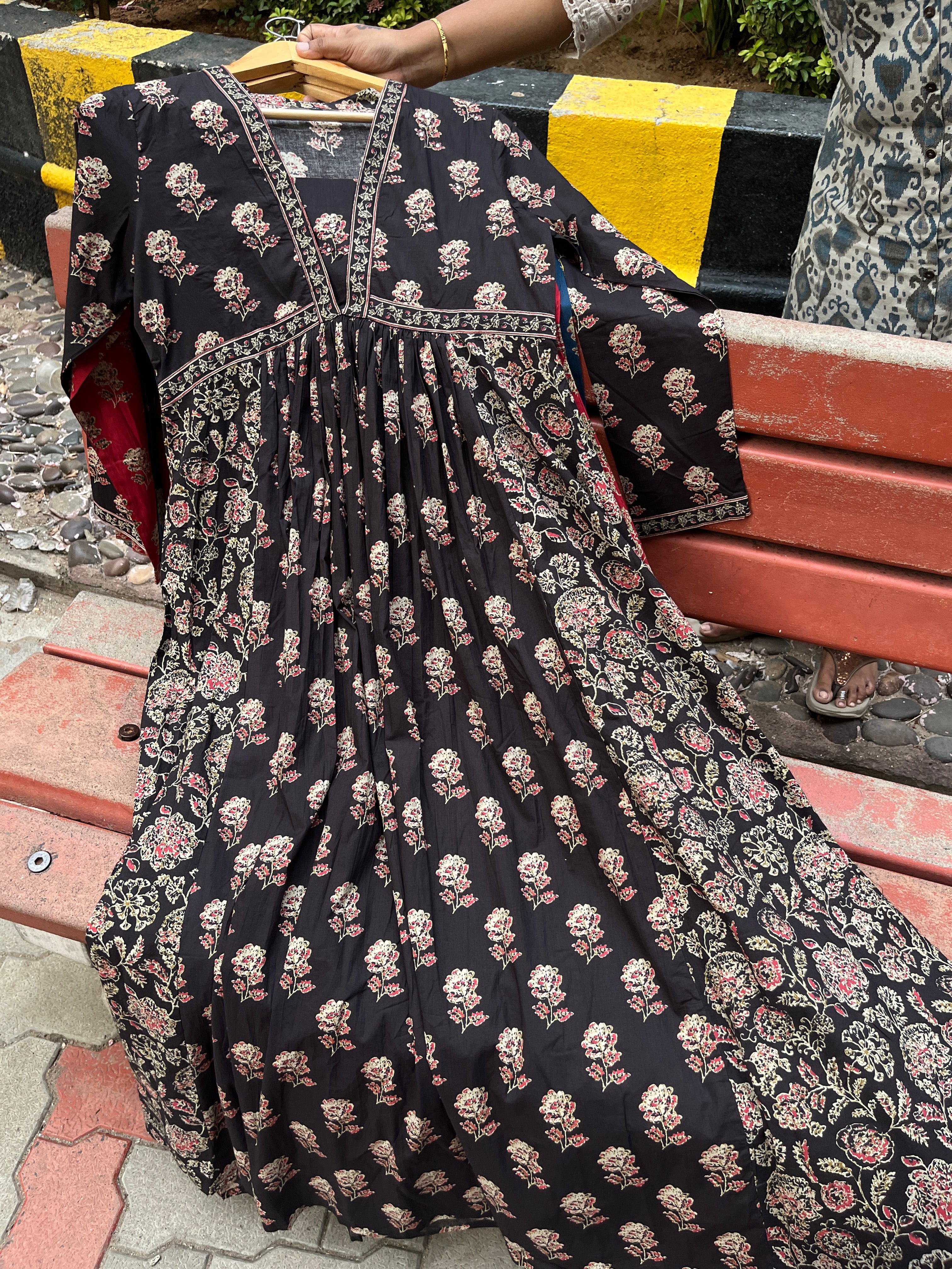 “RASHA” Premium Cotton Ajrakh Print Gown In Casual Wear ✨ | KurtiSwag