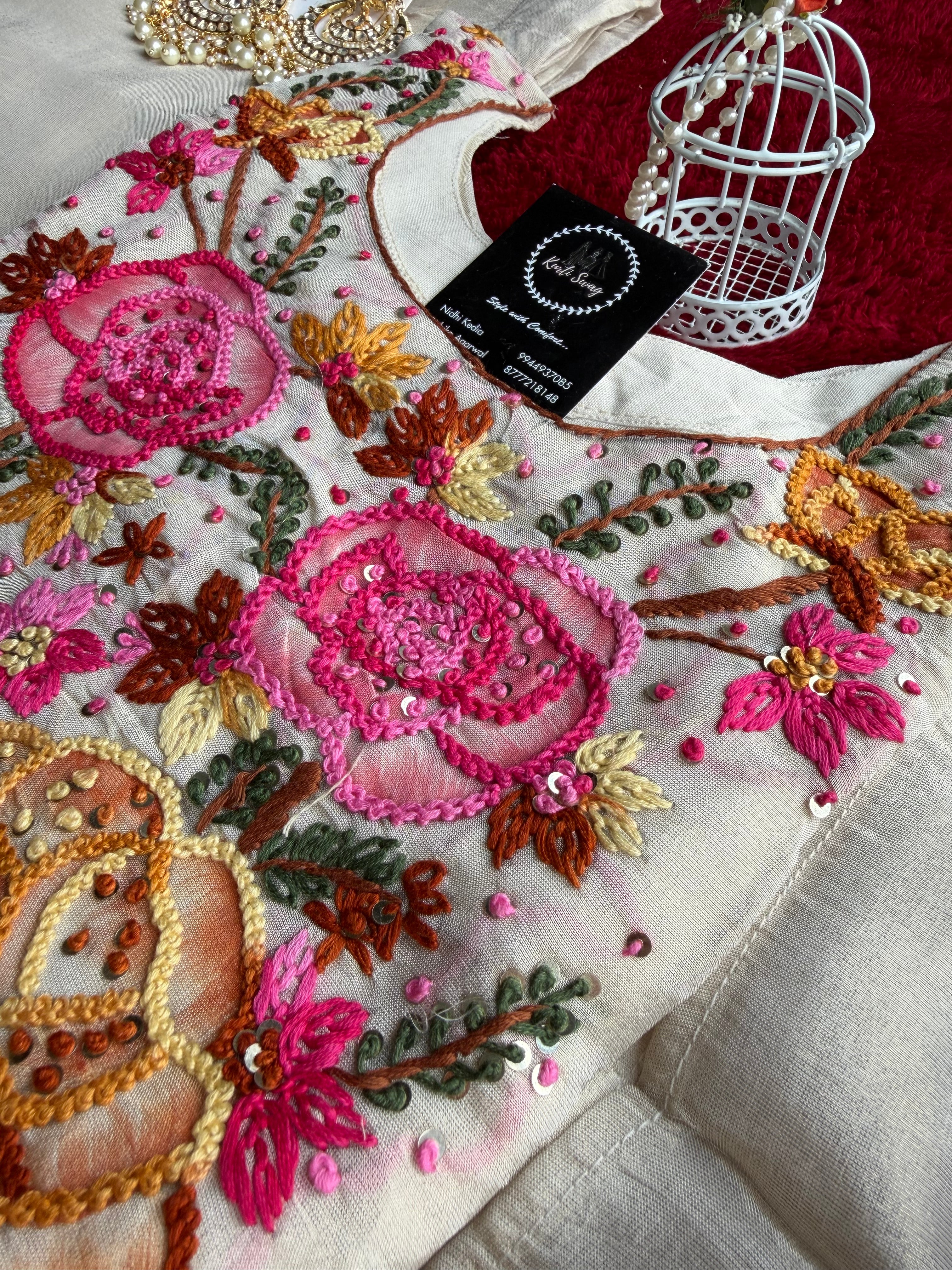 “SHIREEN” Tissue Silk Suit Set With Threadwork ✨❤️ | KurtiSwag