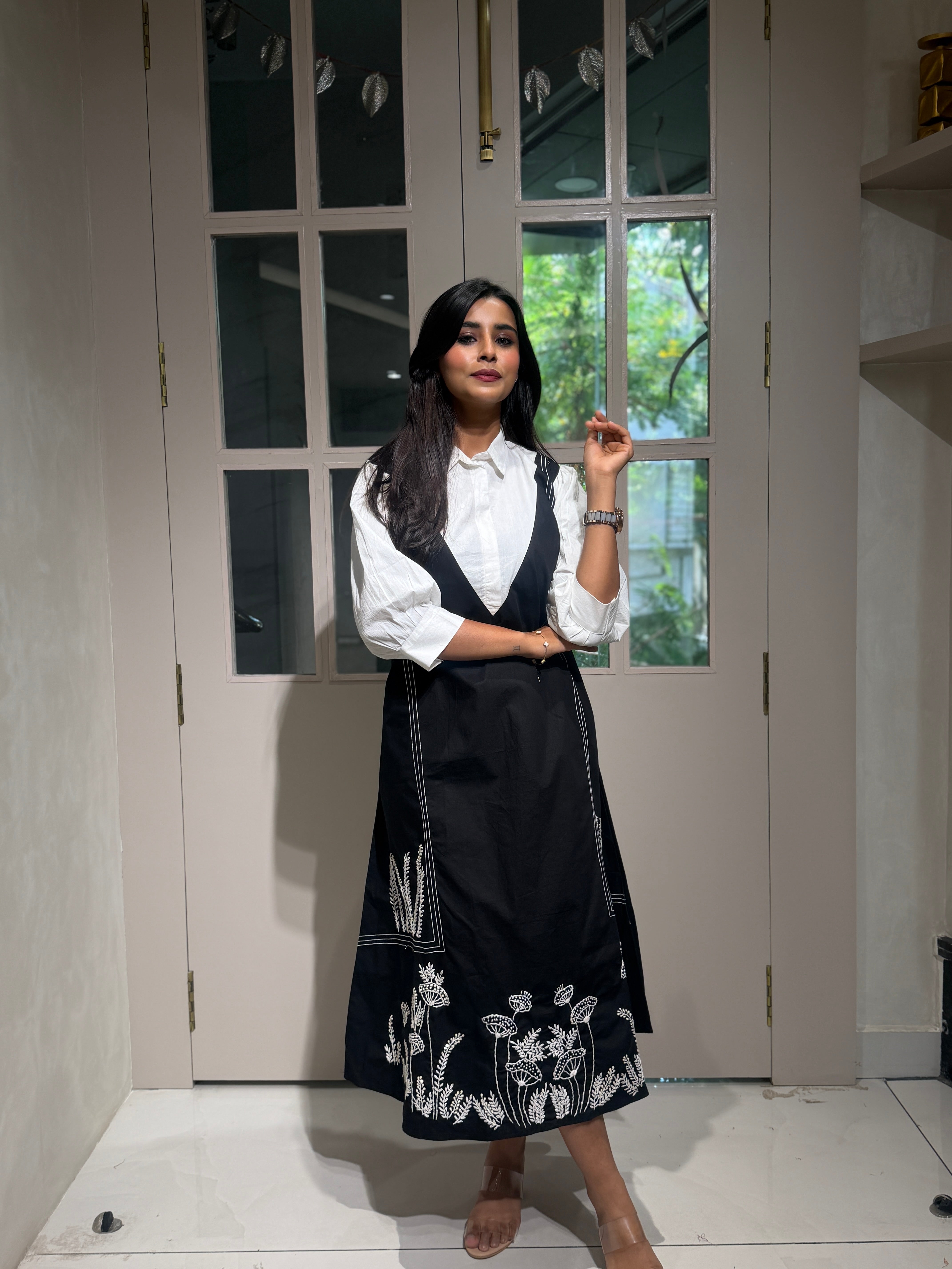“SIDYA” Designer Malai Cotton Collared Dress With French Embroidery ✨ | KurtiSwag