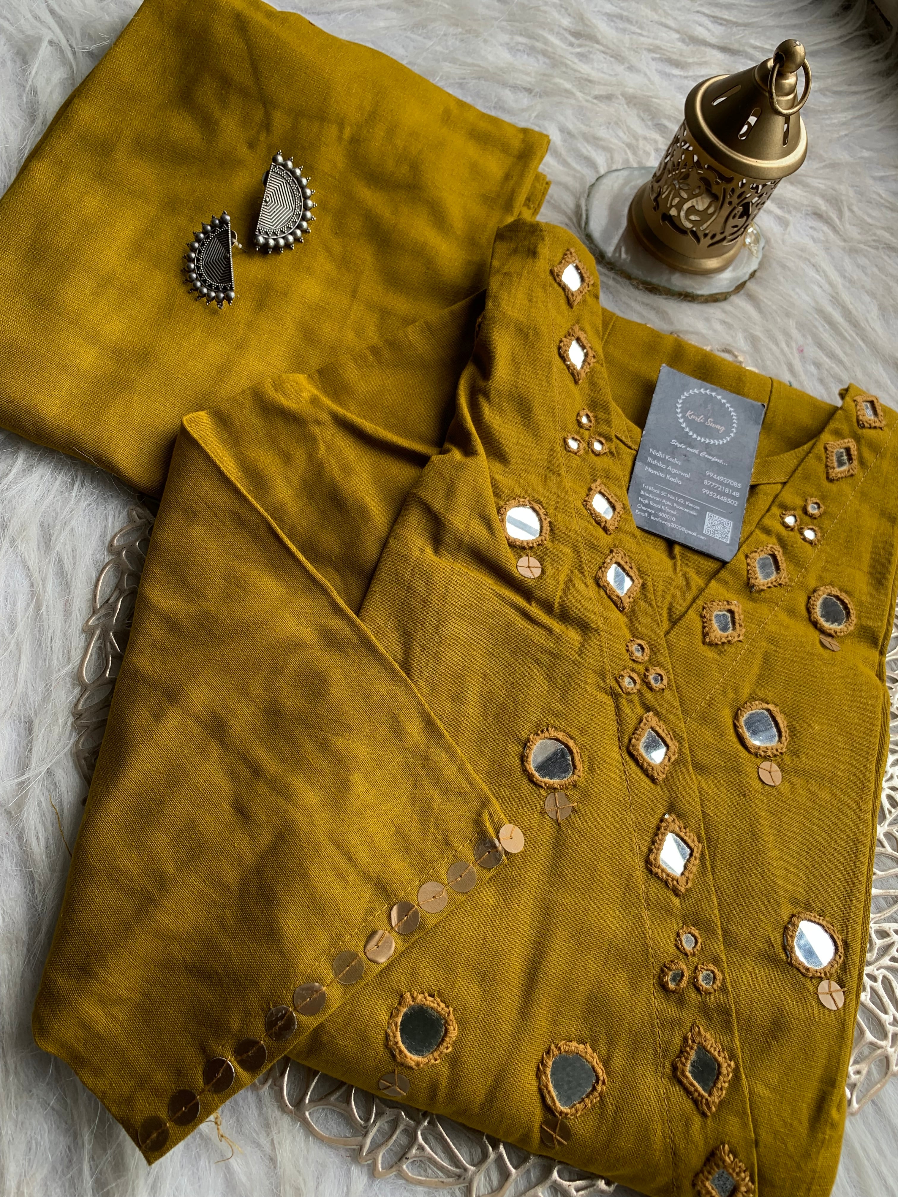 “SAANJH” Premium Mirror Work Cotton Kurta and Pant Set | KurtiSwag