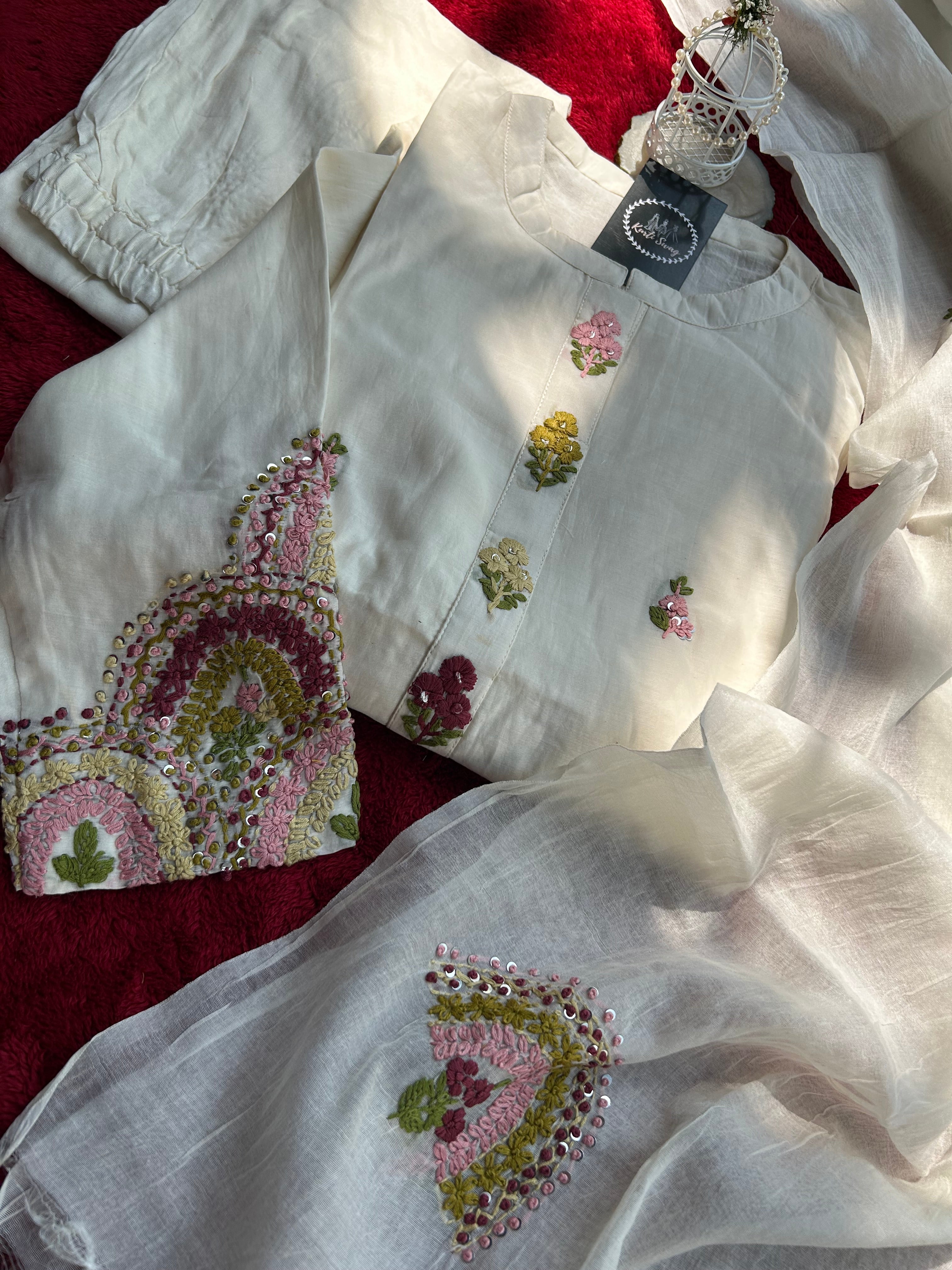 “NUPUR” Mul Chanderi Thread Embroidered Suit Set ✨♥️ | KurtiSwag