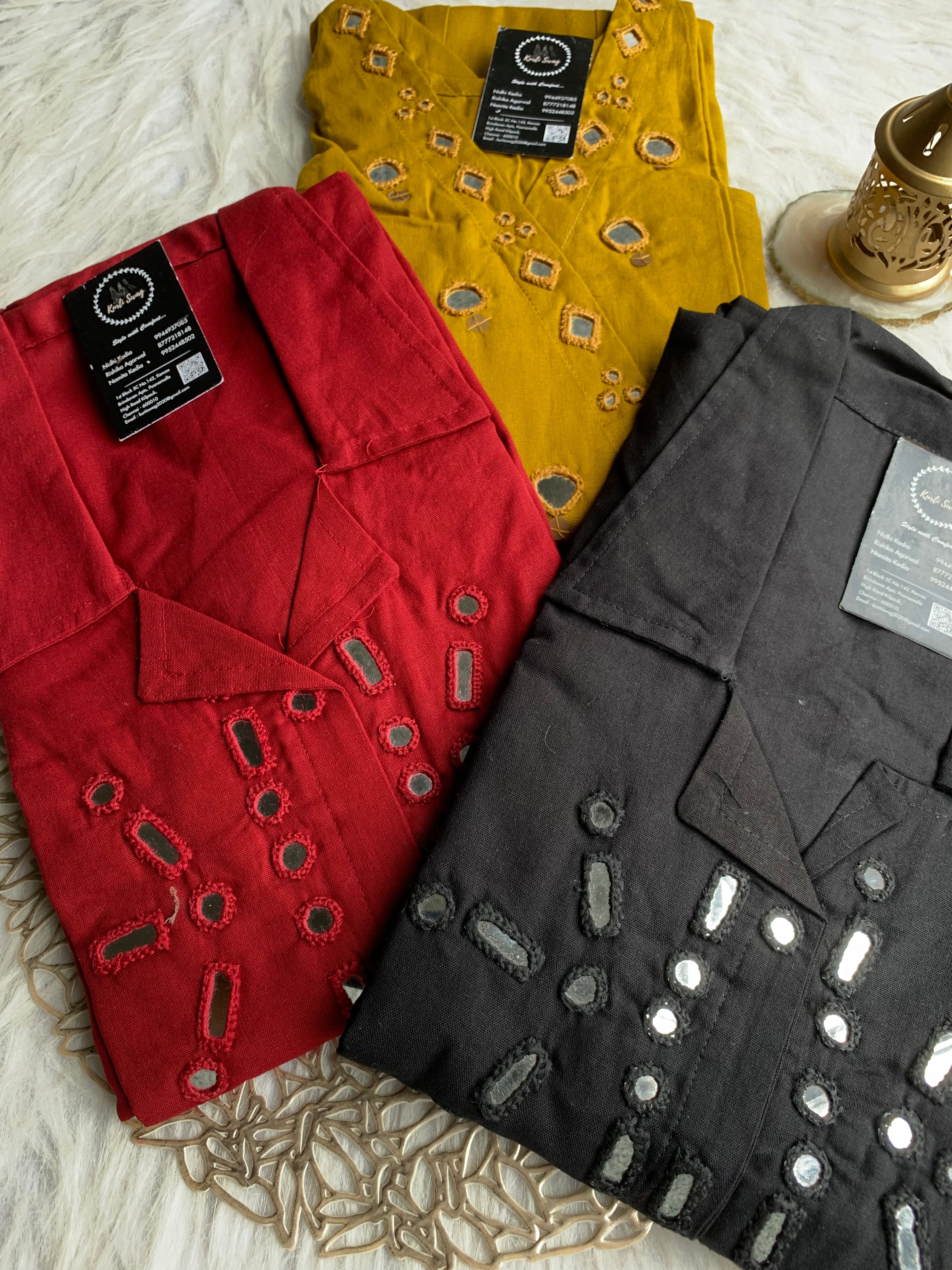 “SAANJH” Premium Mirror Work Cotton Kurta and Pant Set | KurtiSwag