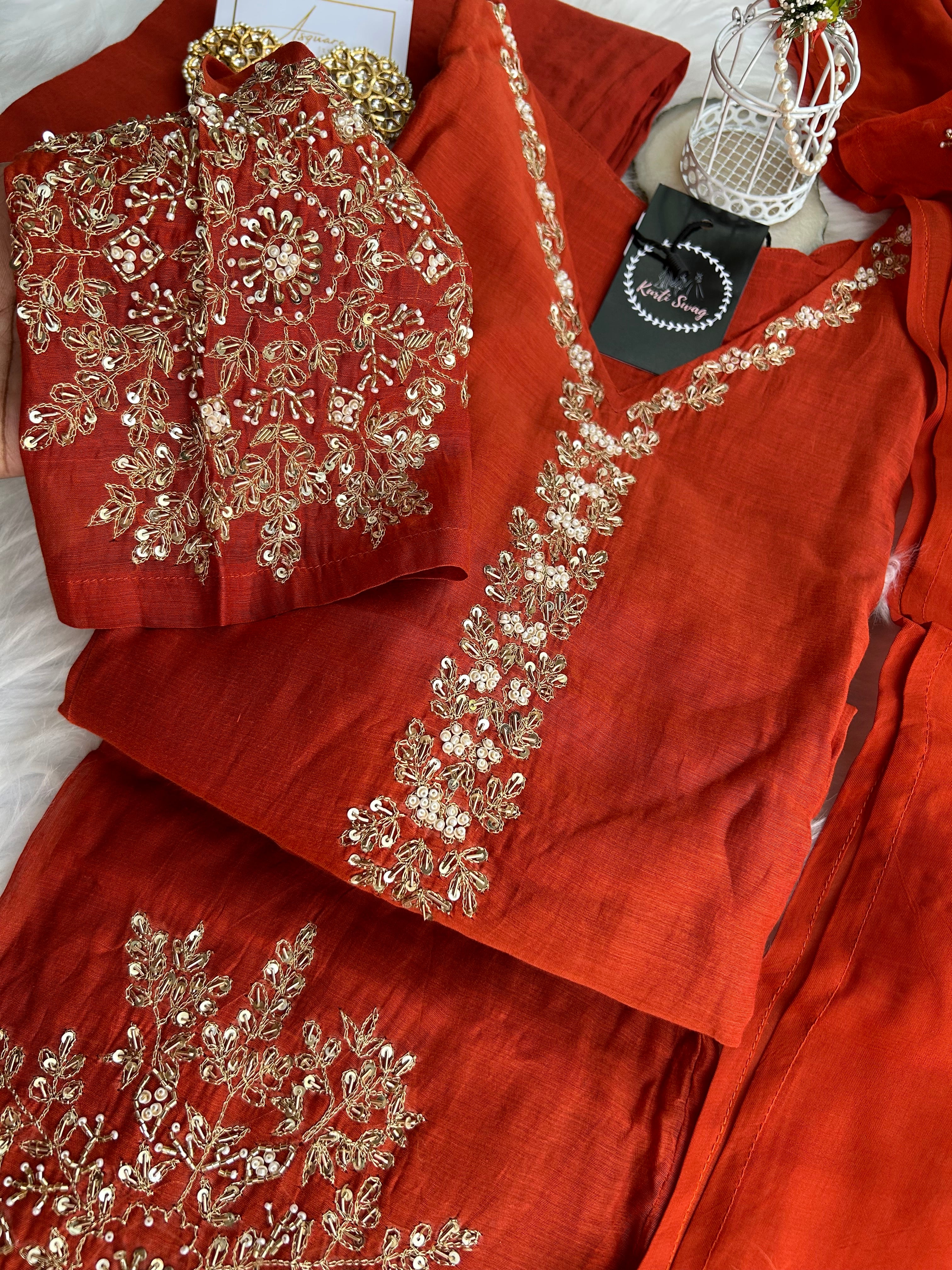 “SNEHAL” Mul Chanderi Handwork Suit Set ✨♥️ | KurtiSwag