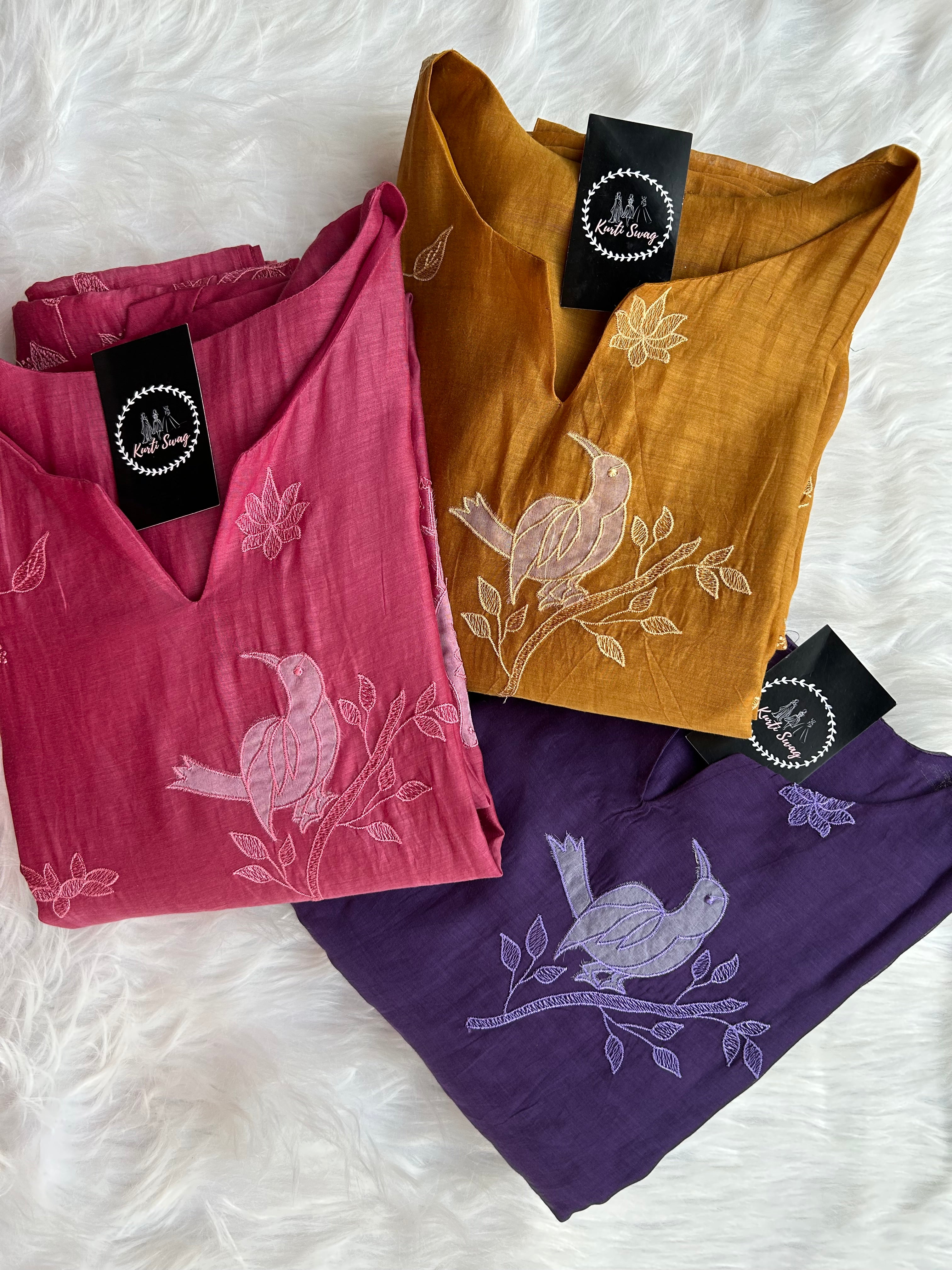 “BIRD EDIT” Mul Chanderi Summer Suit Set ✨💕 | KurtiSwag