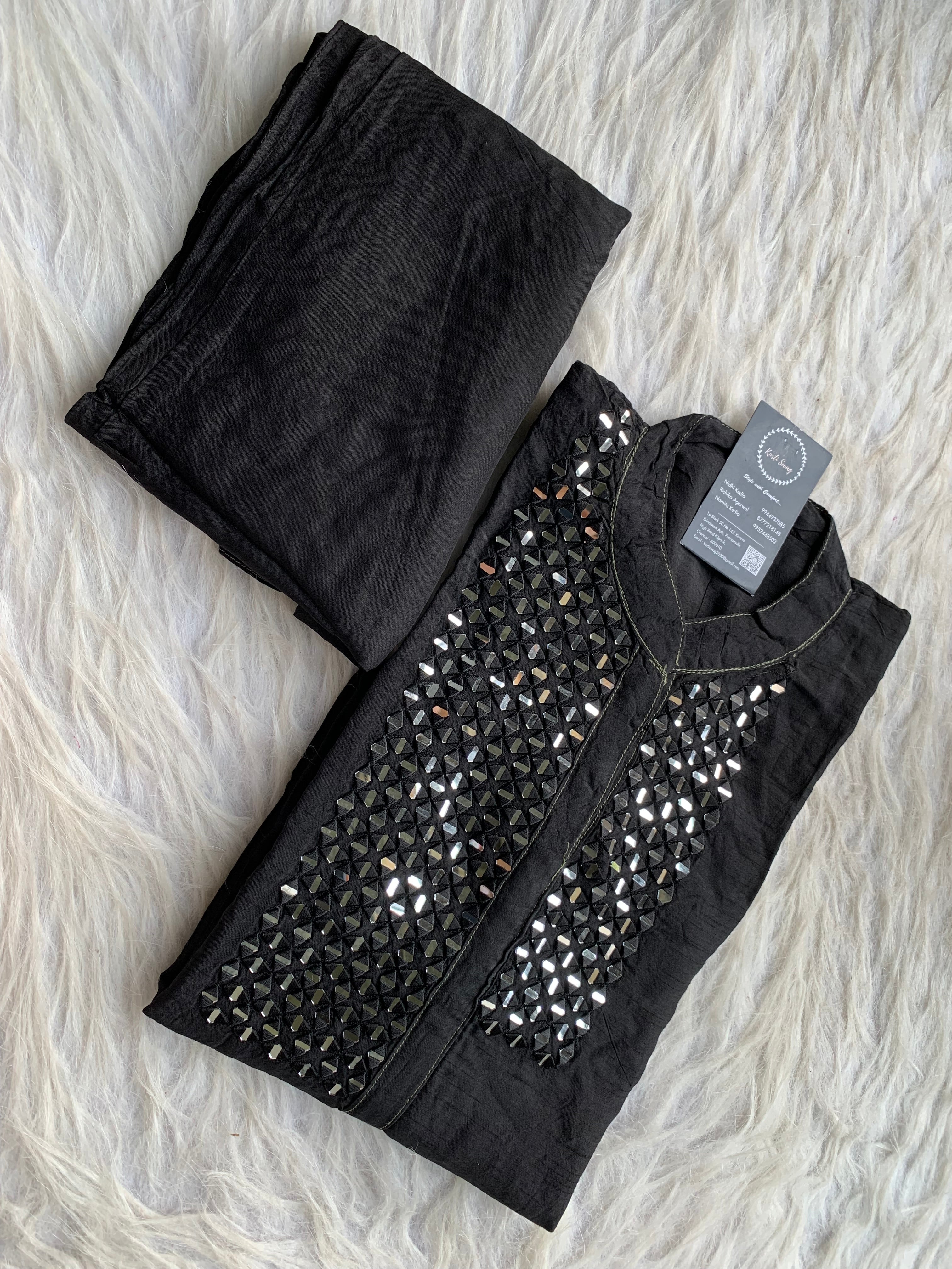 “SHEESHA” Mirror Work Dola Silk Kurta & Pant Set 🖤 | KurtiSwag