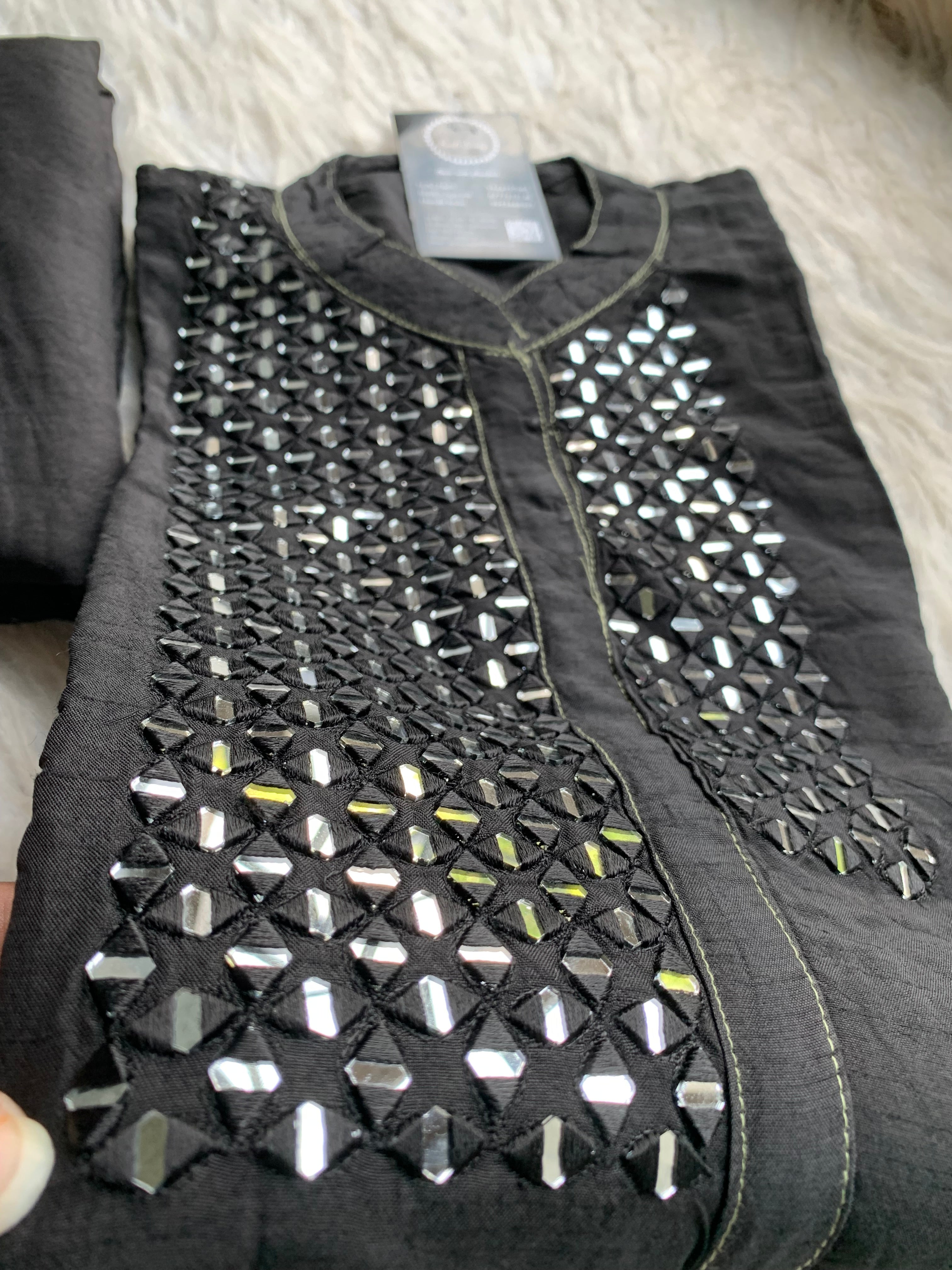 “SHEESHA” Mirror Work Dola Silk Kurta & Pant Set 🖤 | KurtiSwag