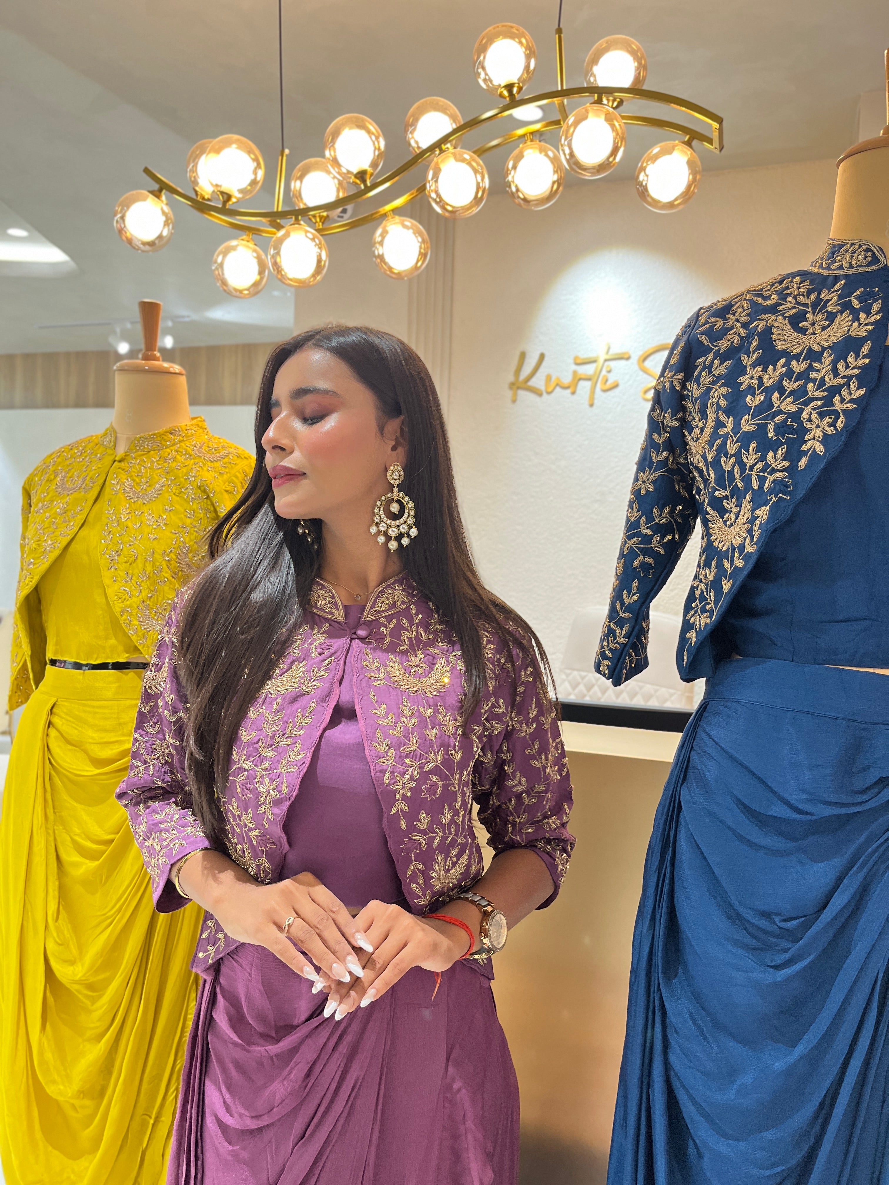 “ KAAVYA” Indo Western Fits With Zardosi Jacket & Drape Skirt ✨💕 | KurtiSwag