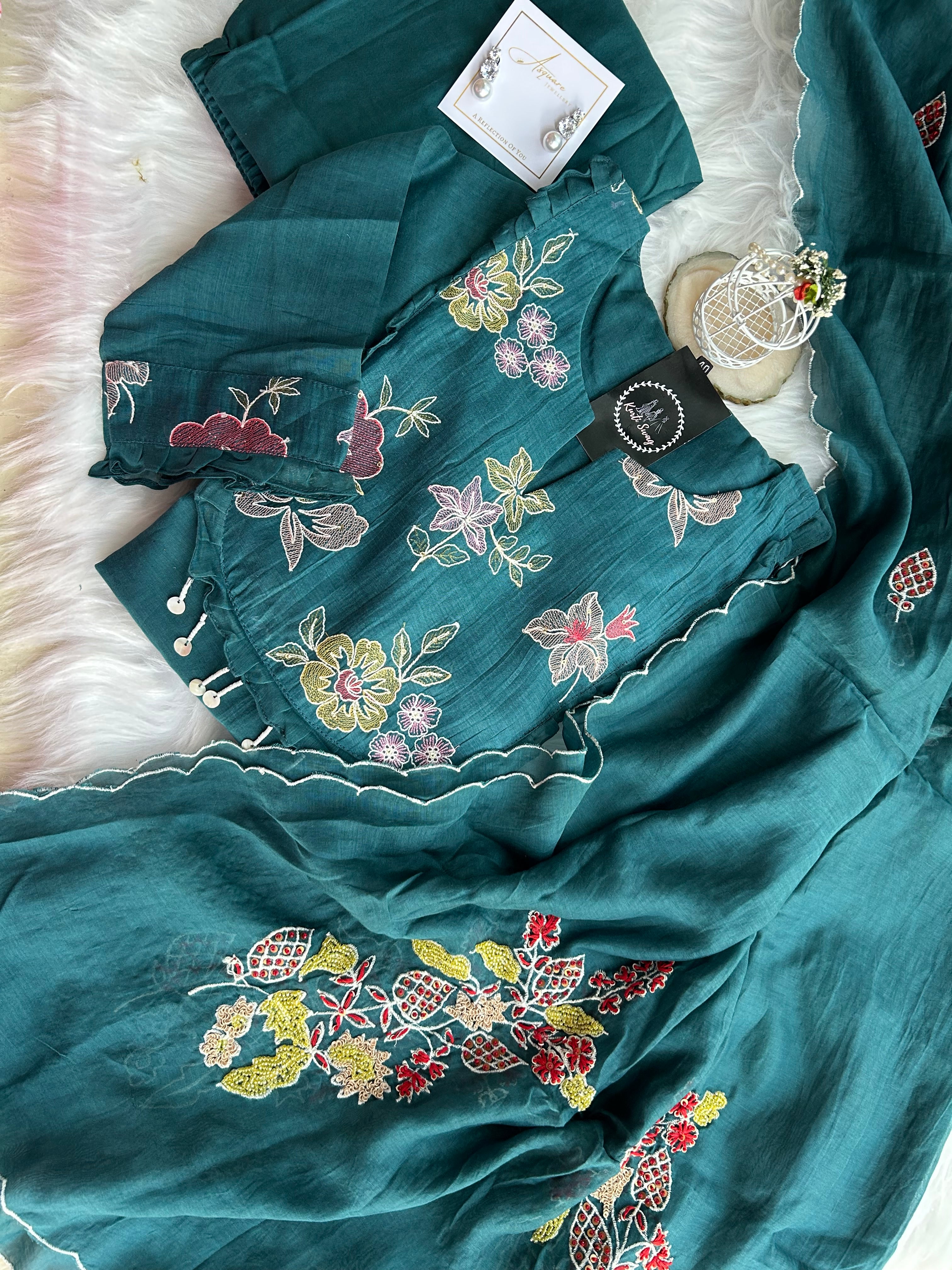“SOFT HUES” Premium Embroidered Mul Chanderi Suit Set ✨💕 | KurtiSwag