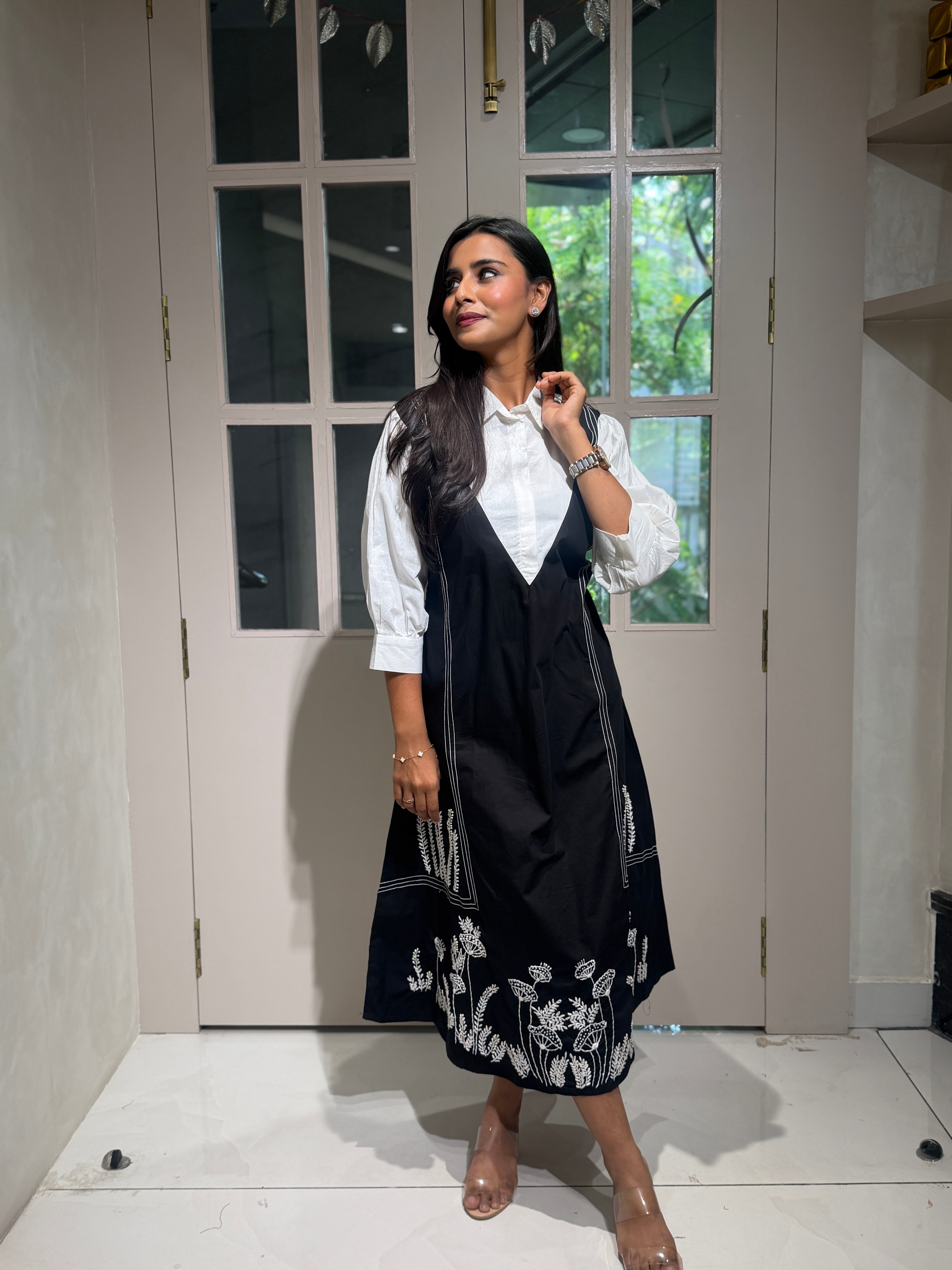 “SIDYA” Designer Malai Cotton Collared Dress With French Embroidery ✨ | KurtiSwag