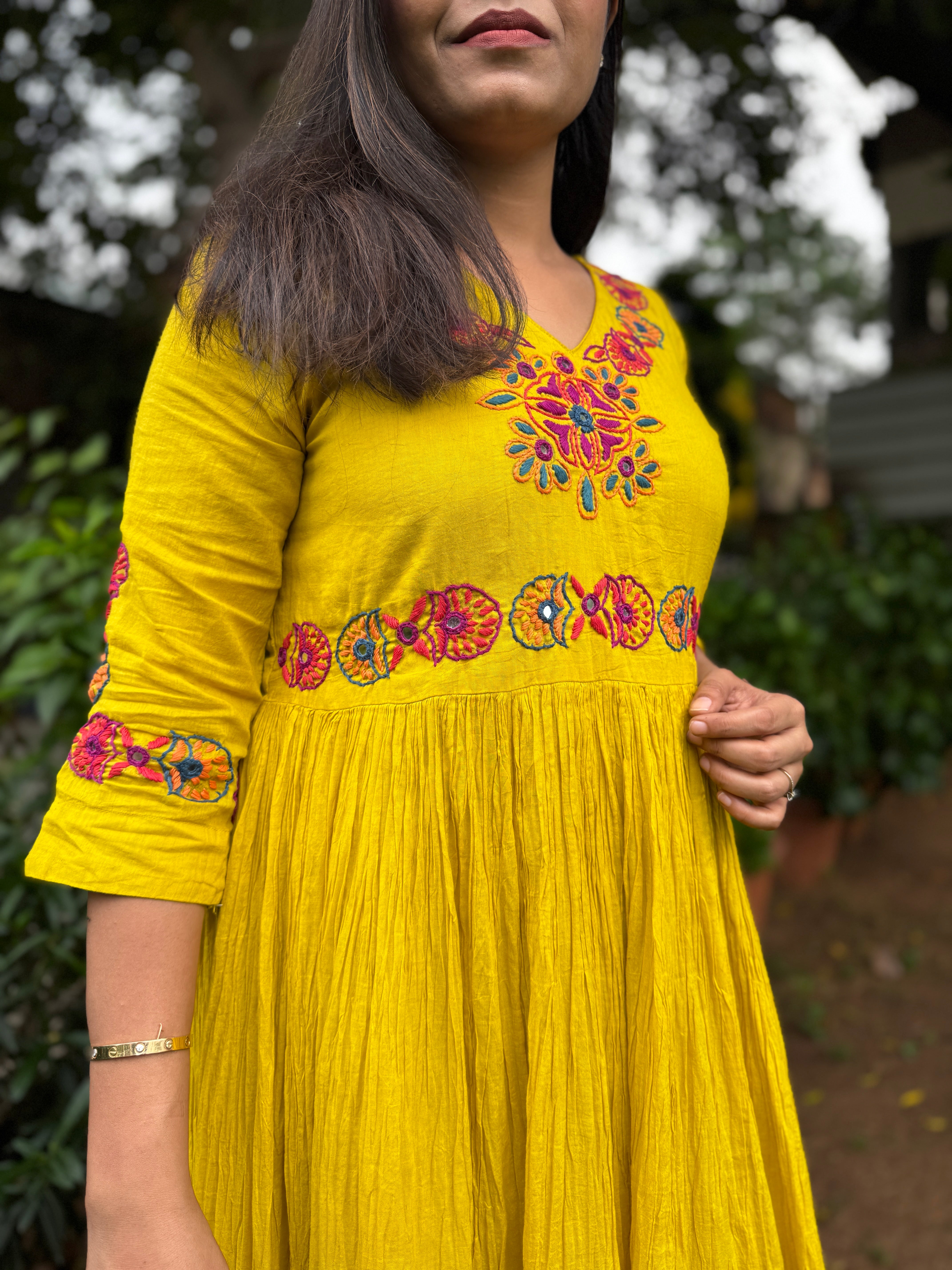“HUNAR” Ombré Mul Cotton Mirror & Thread Handwork Flared Dress ✨💕💜 | KurtiSwag