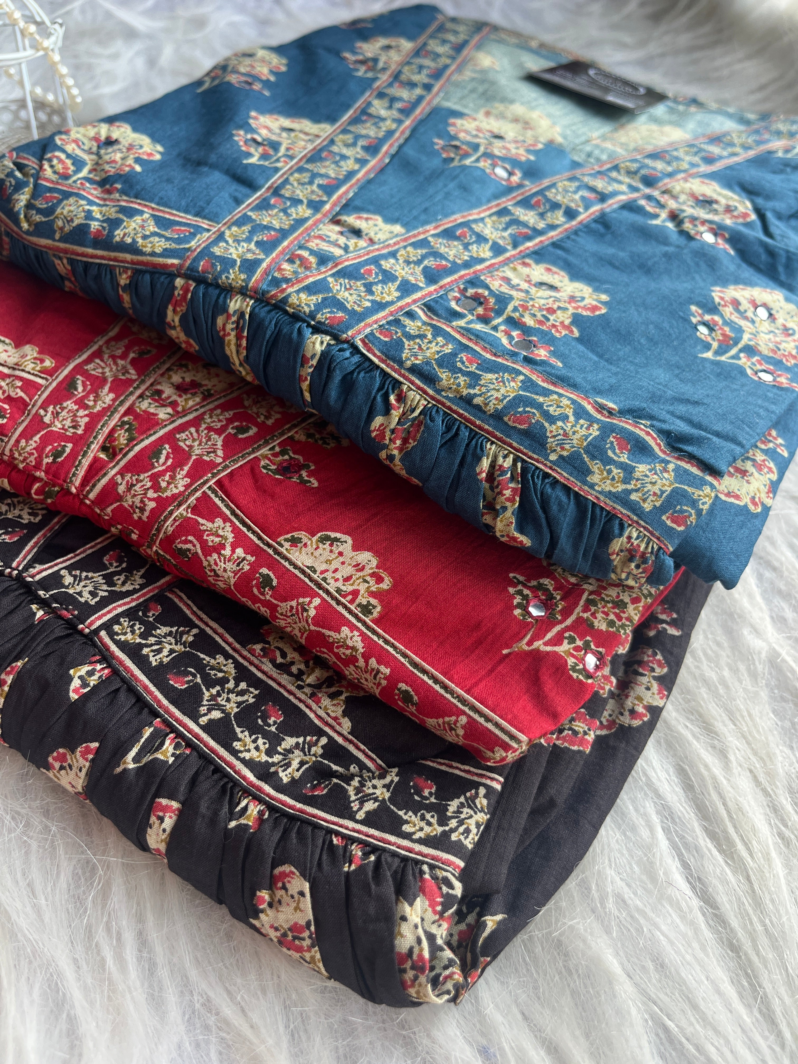 “RASHA” Premium Cotton Ajrakh Print Gown In Casual Wear ✨ | KurtiSwag
