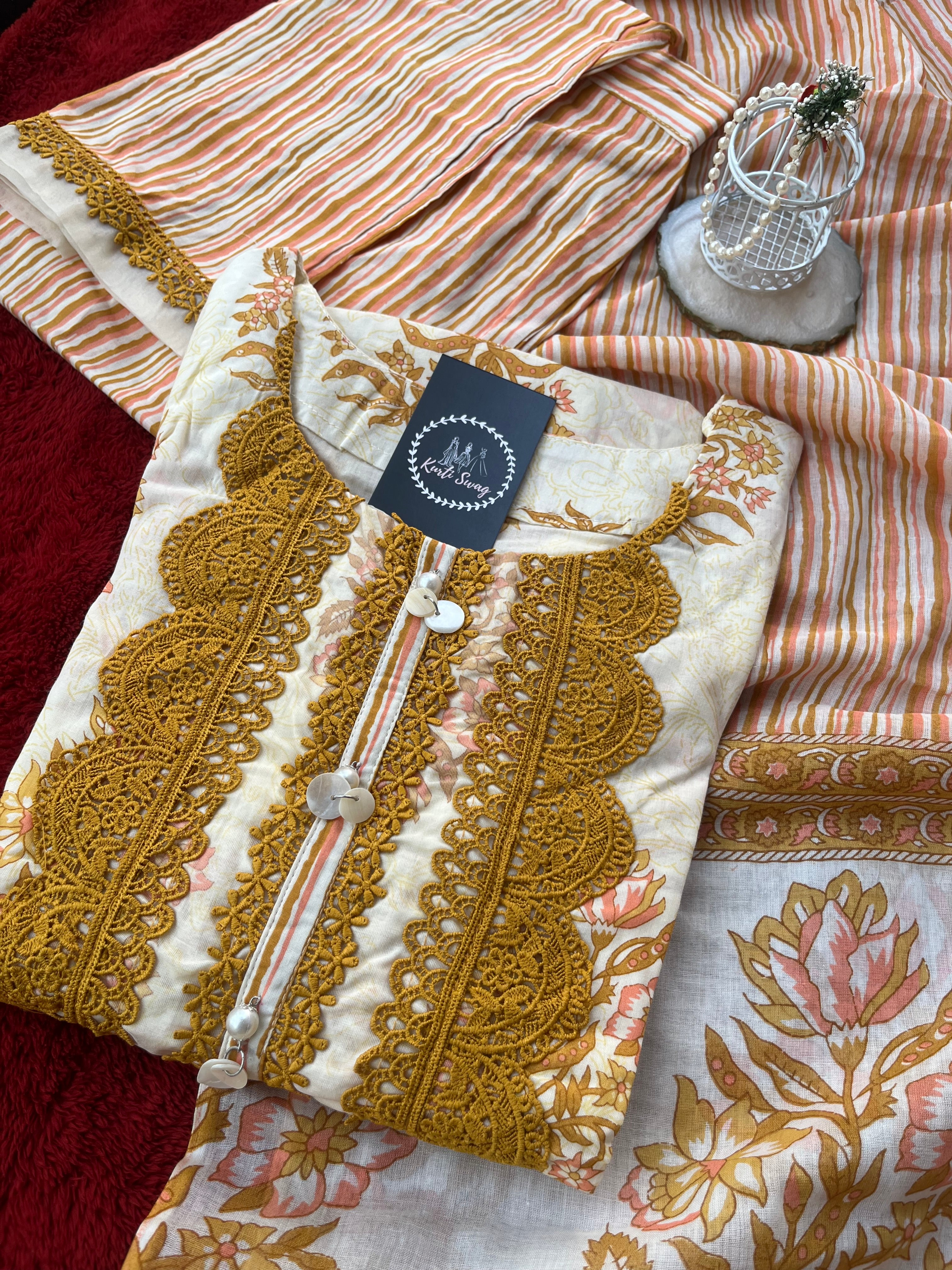 “LACE LUXE” Premium Cotton Kurta Suit Set✨💕 | KurtiSwag